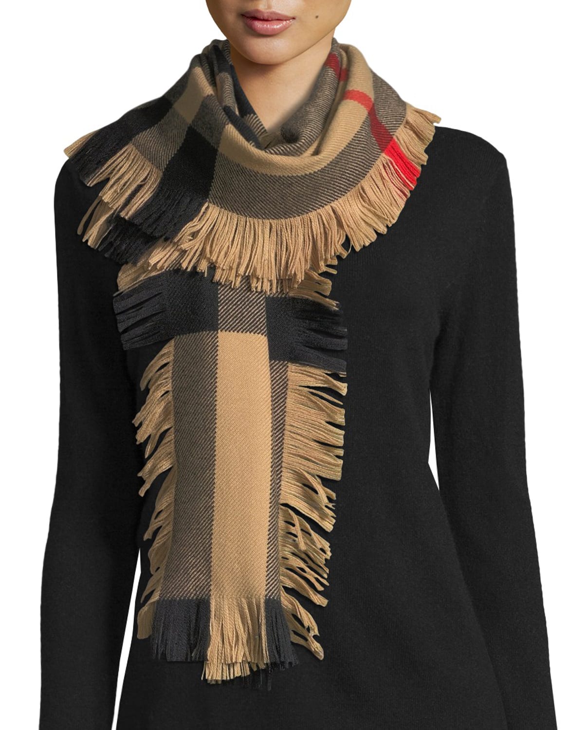 Fringed check wool outlet scarf