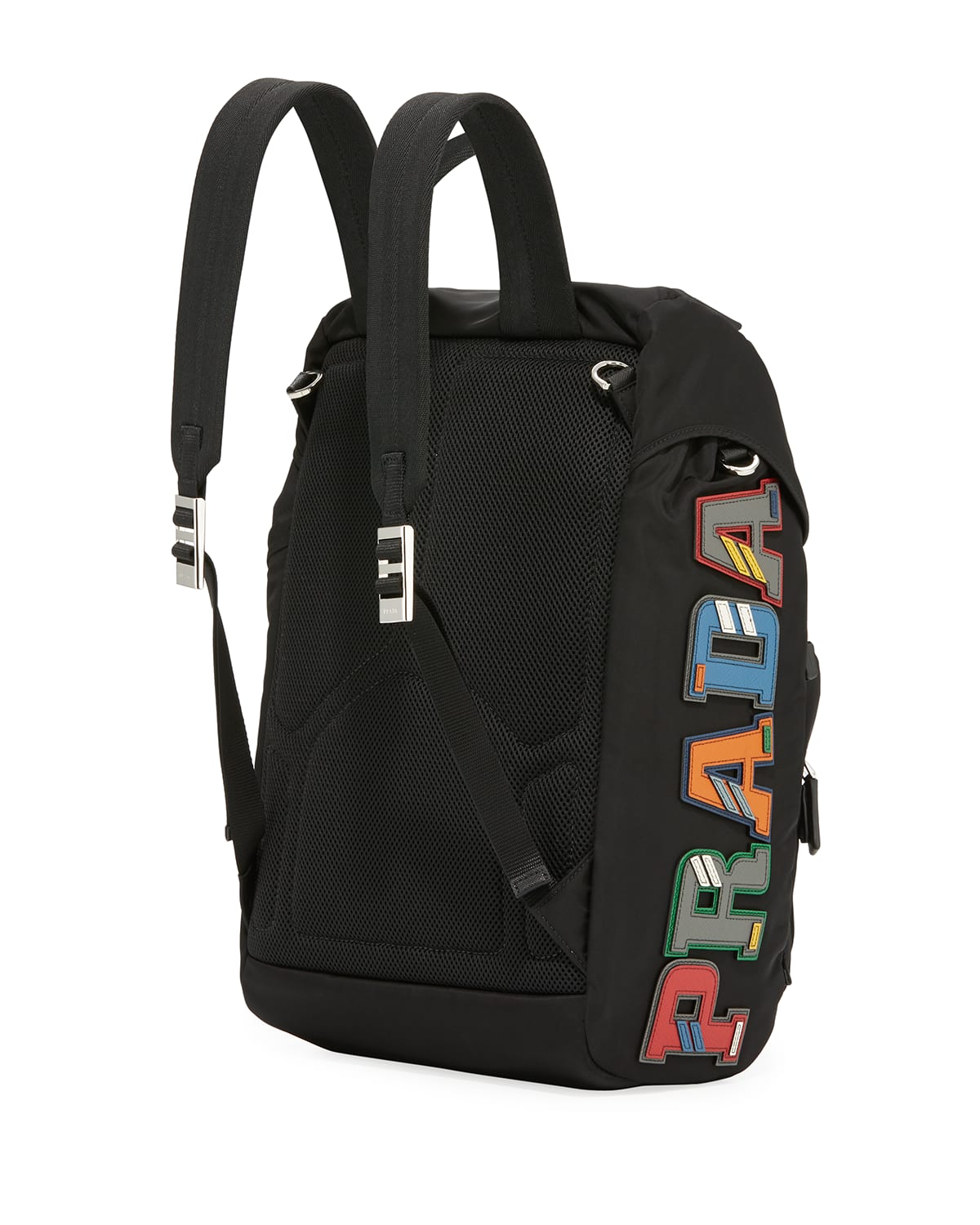 Prada Tessuto Character Logo Patch Flap Top Backpack