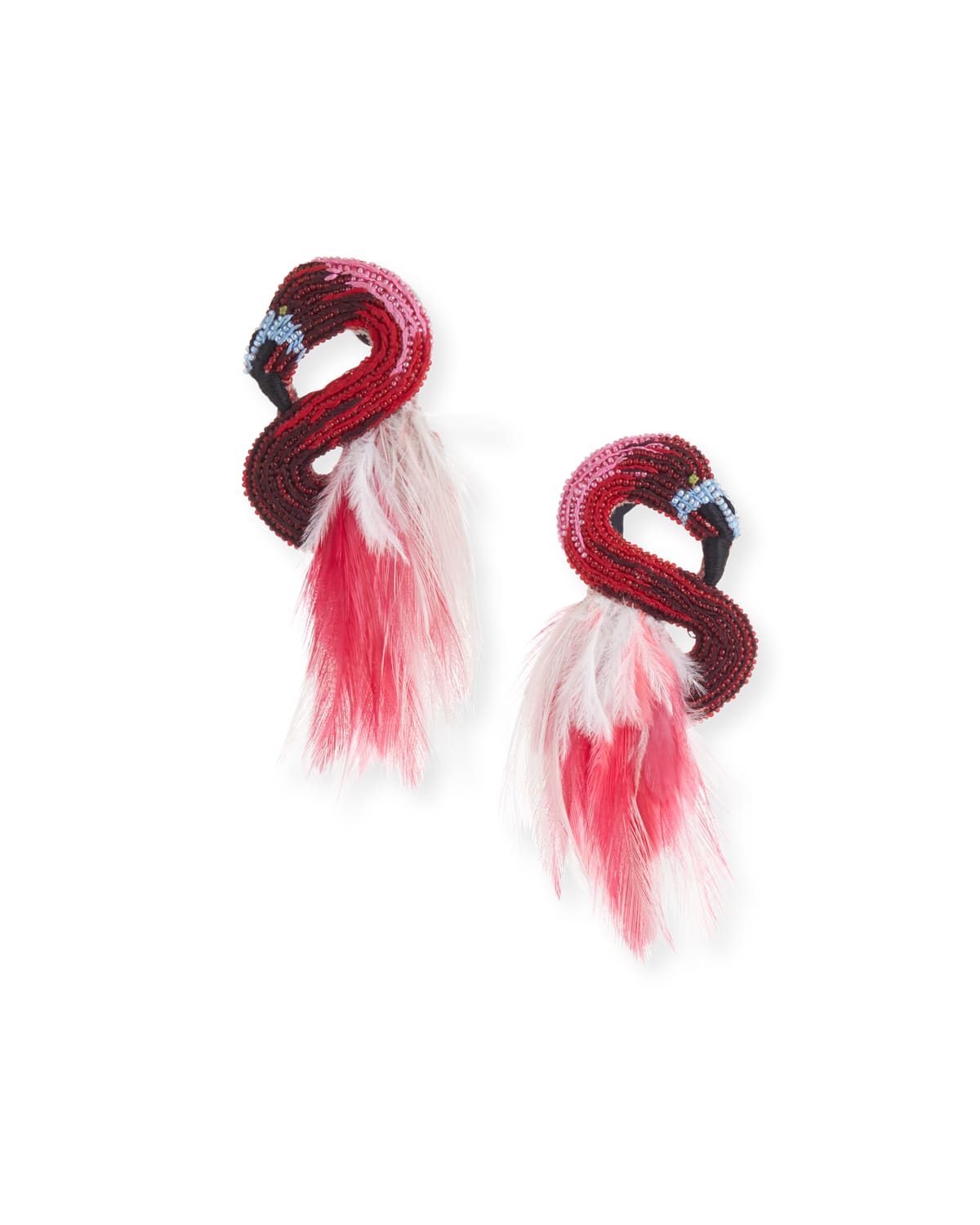 Flamingo Stud Earrings w Feathers