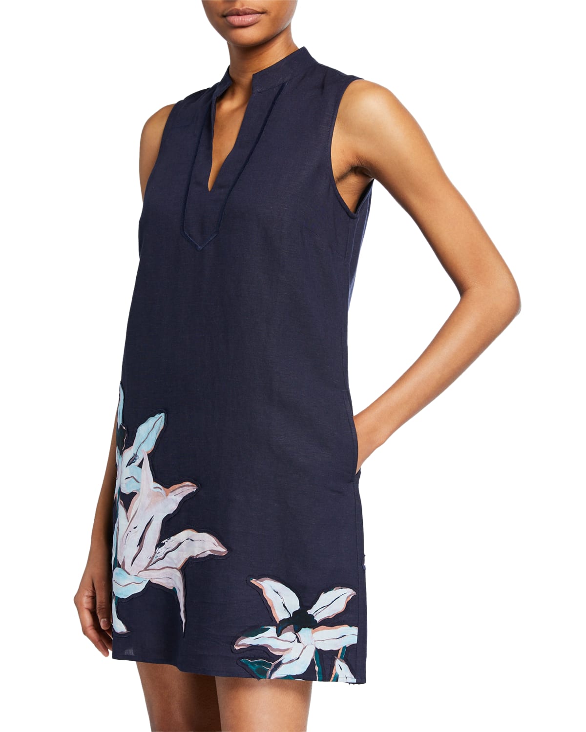 Tory Burch Sleeveless Linen Printed Tunic Dress