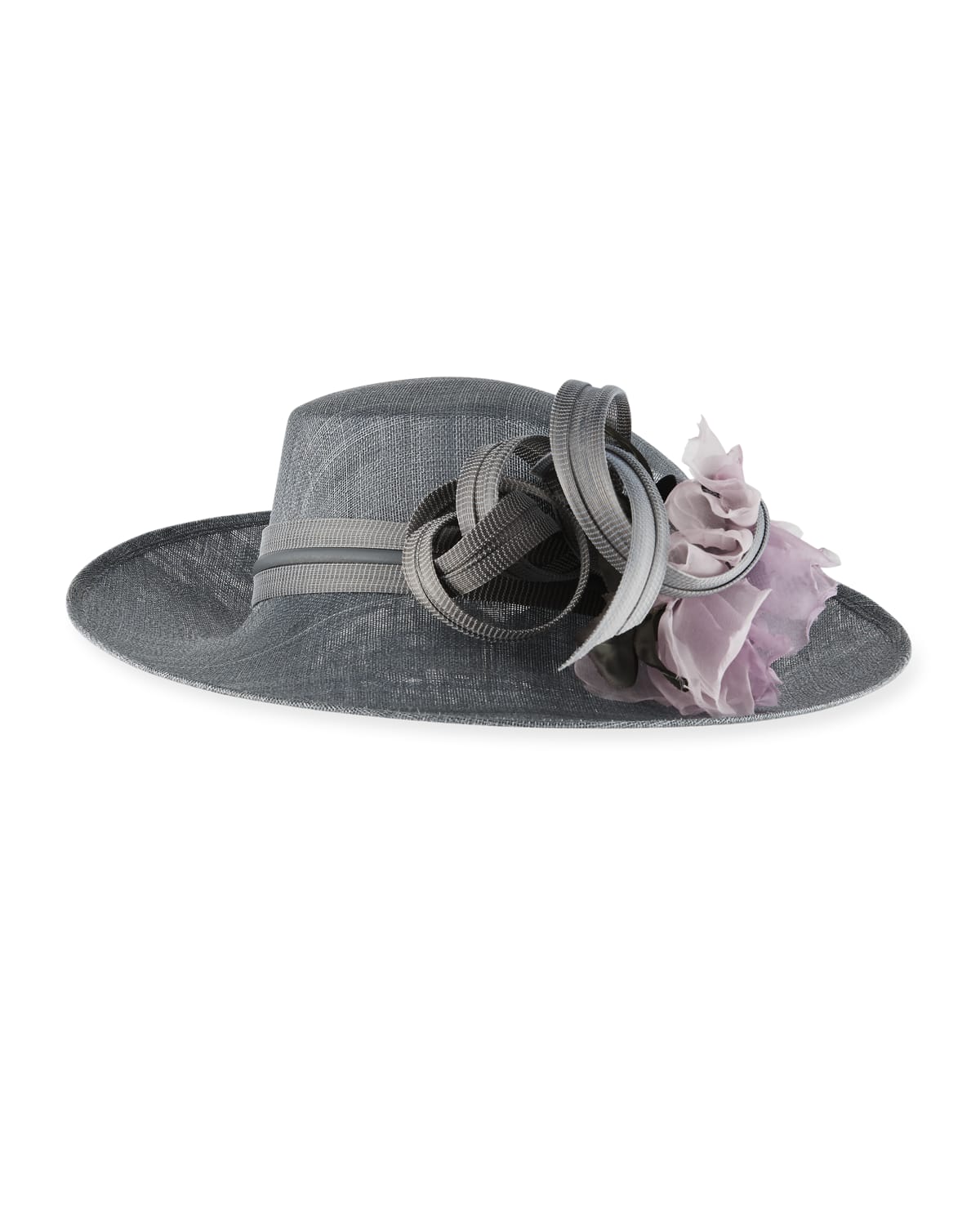 Philip Treacy Upsweep Straw LeatherTrim Hat w/ Ribbon & Rosette Detail