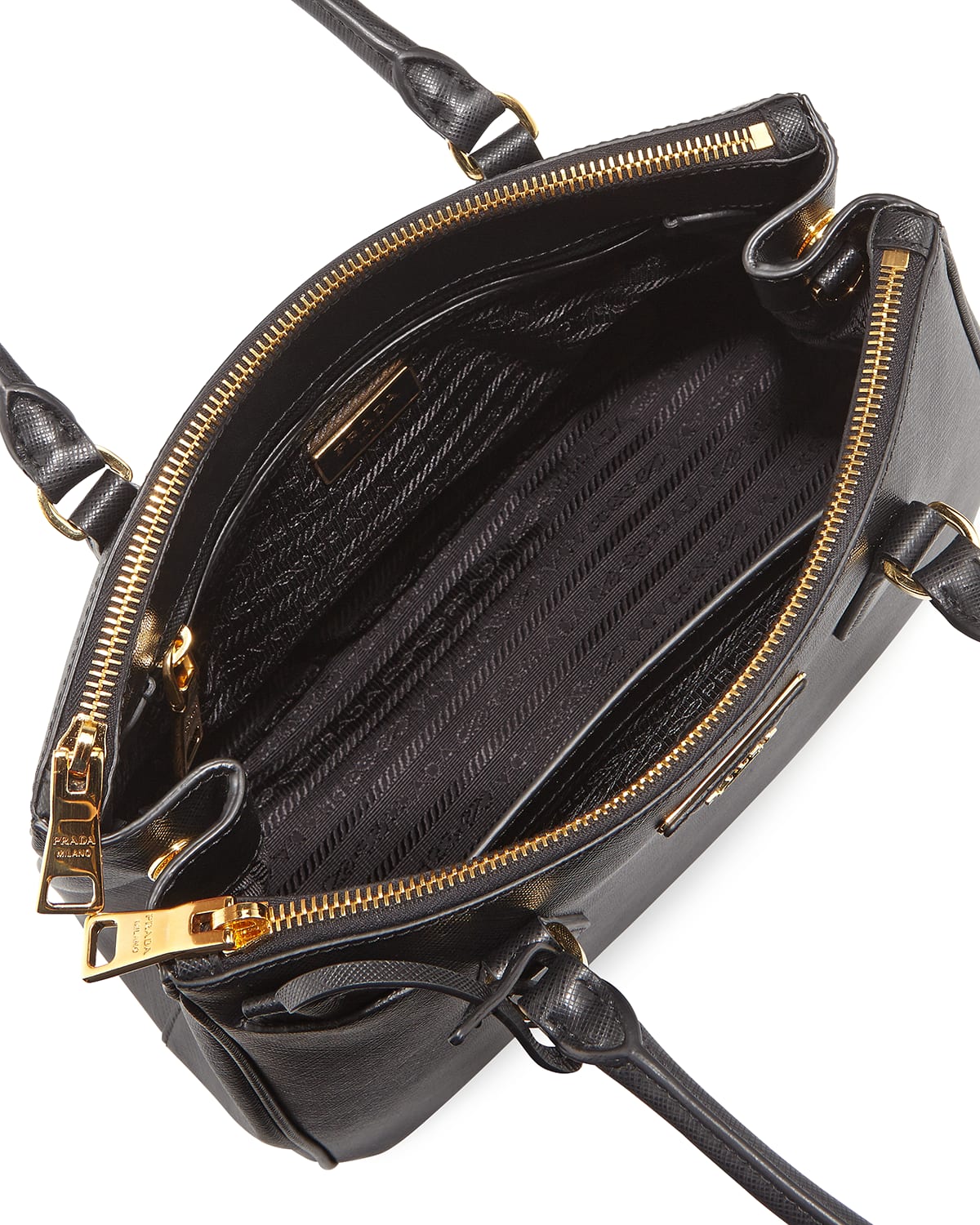 Prada Saffiano Small Lux Double-Zip Tote Bag, Black (Nero)