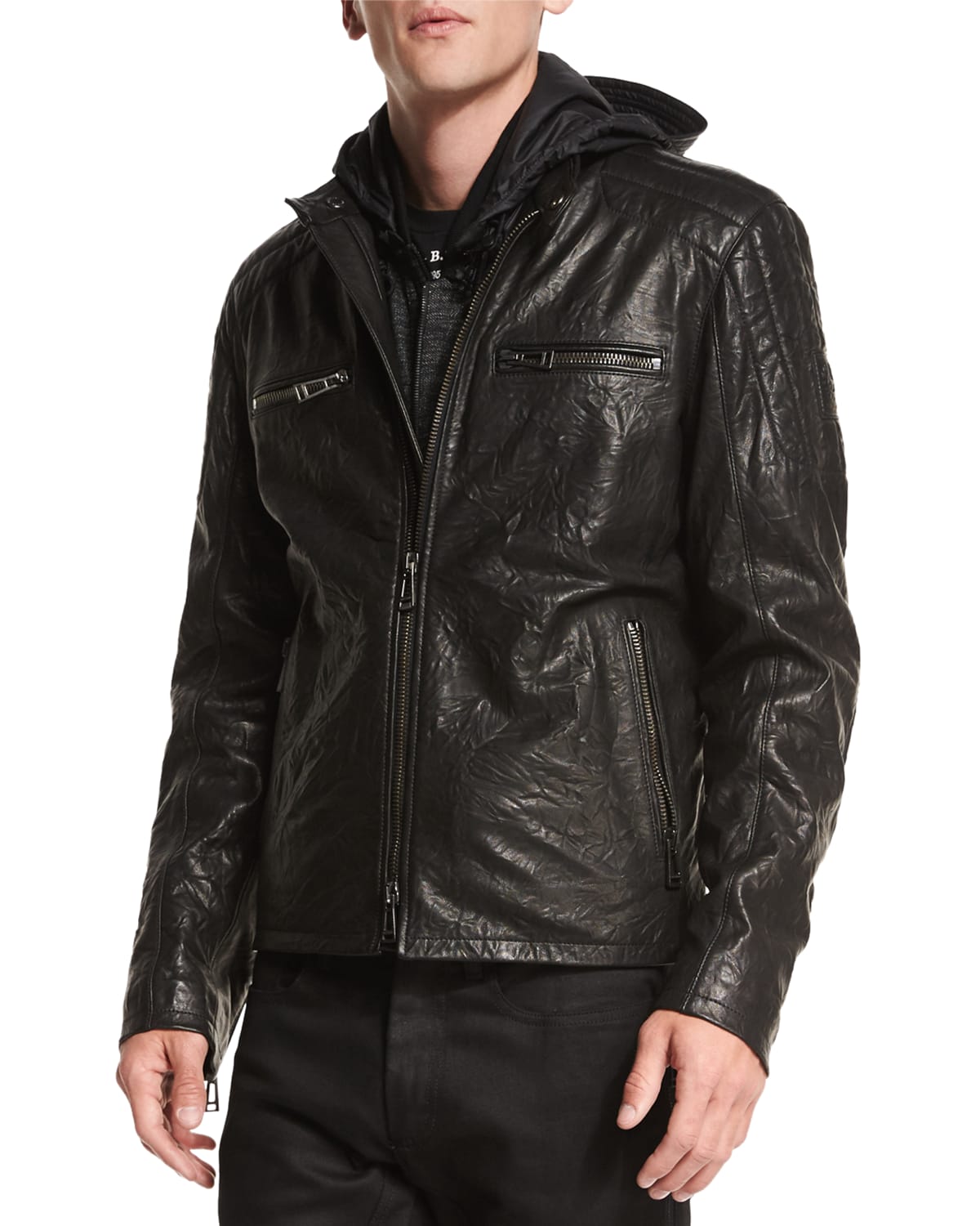 Archer Coated Leather Jacket Black