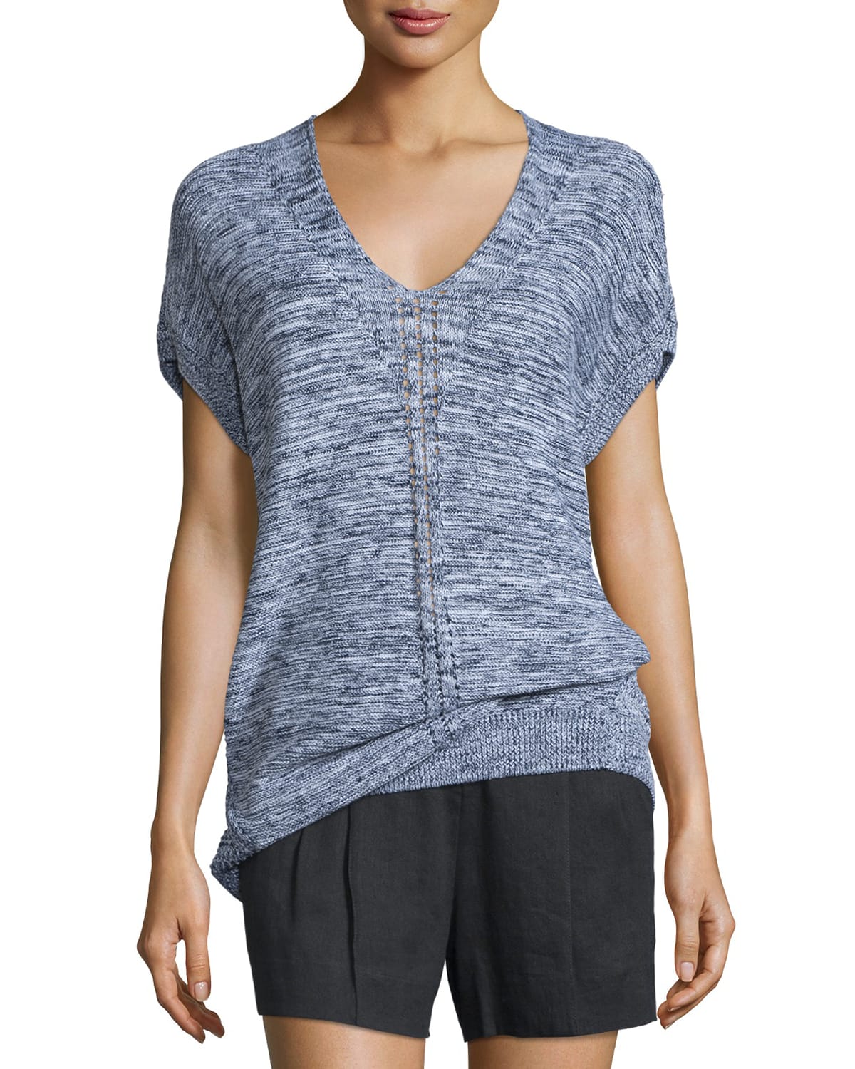 Vince Marled Knit Short Sleeve Sweater