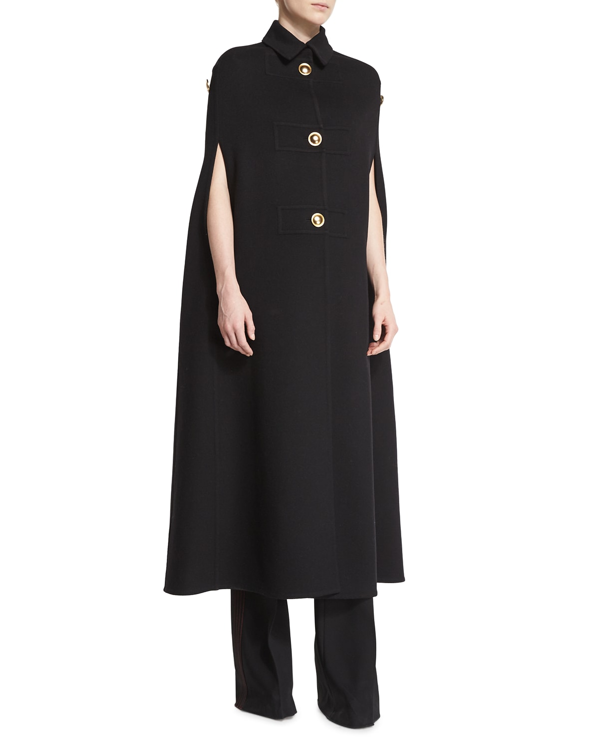 Burberry Prorsum Three Button Military Cashmere Cape Coat Black