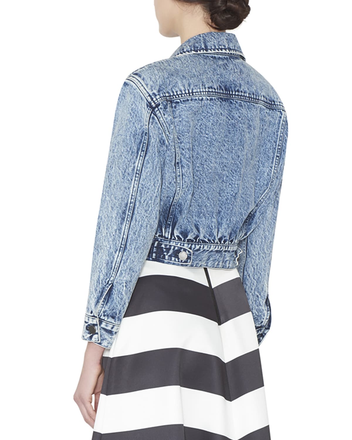 Chloe Cropped Denim Jacket w/ Patches Blue