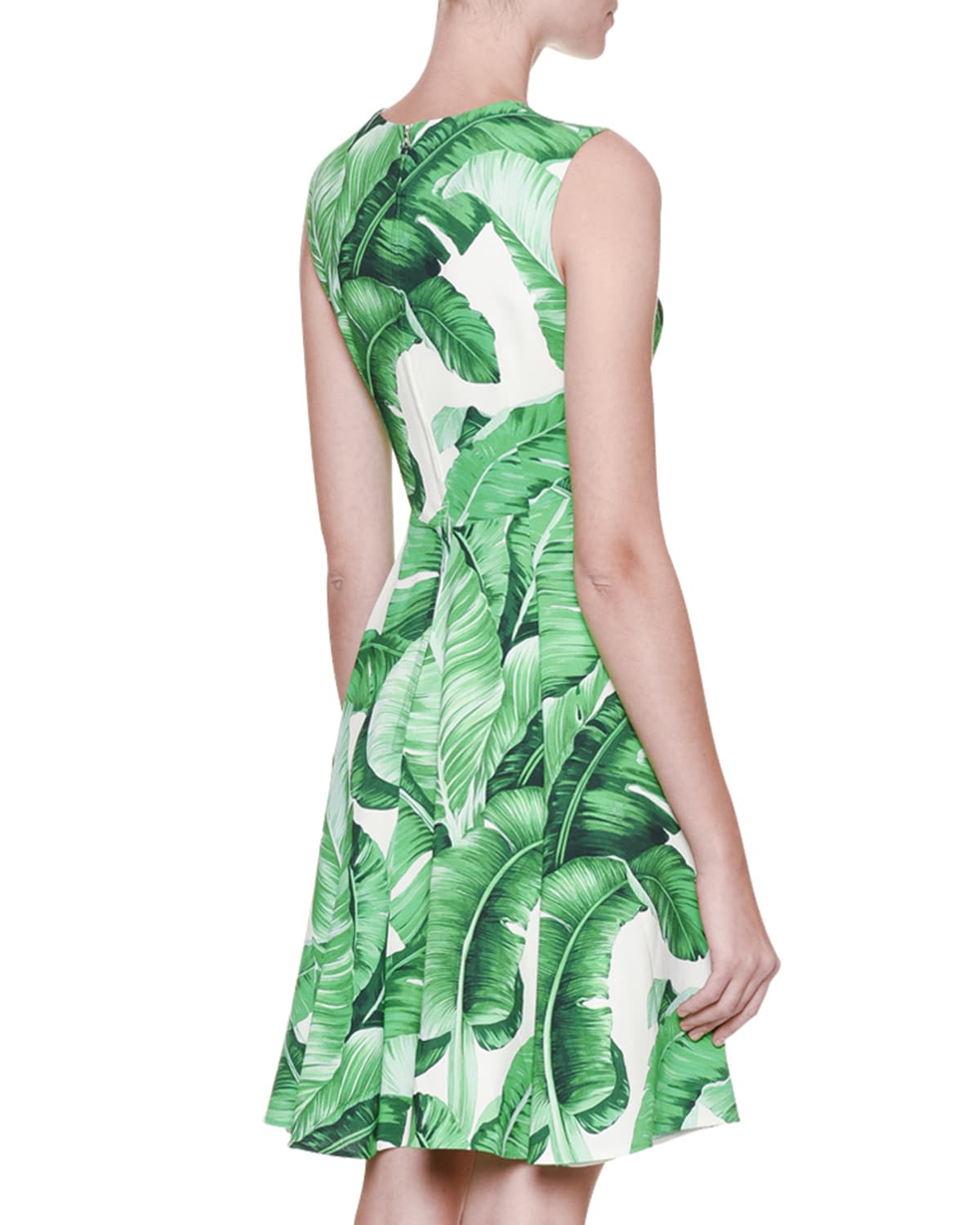 Dolce & Gabbana Sleeveless Banana Leaf Dress w/Bee Embellishment
