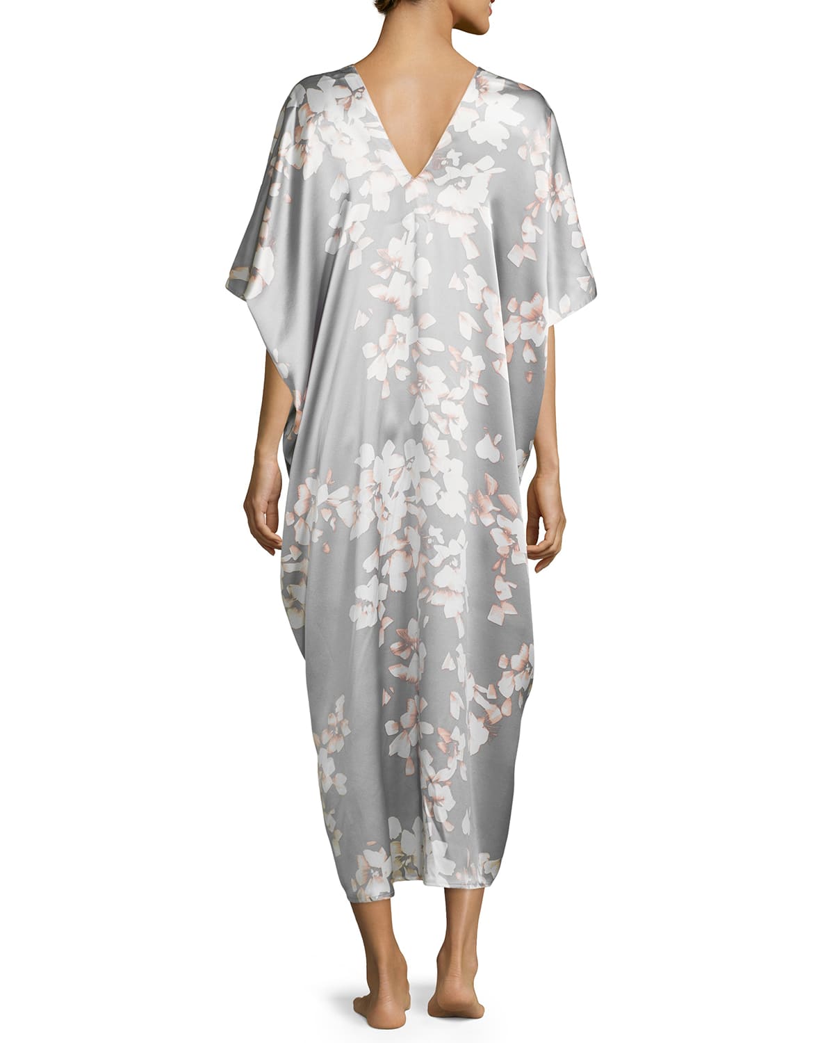 Natori Azalea Printed Silk Caftan, Gray Floral