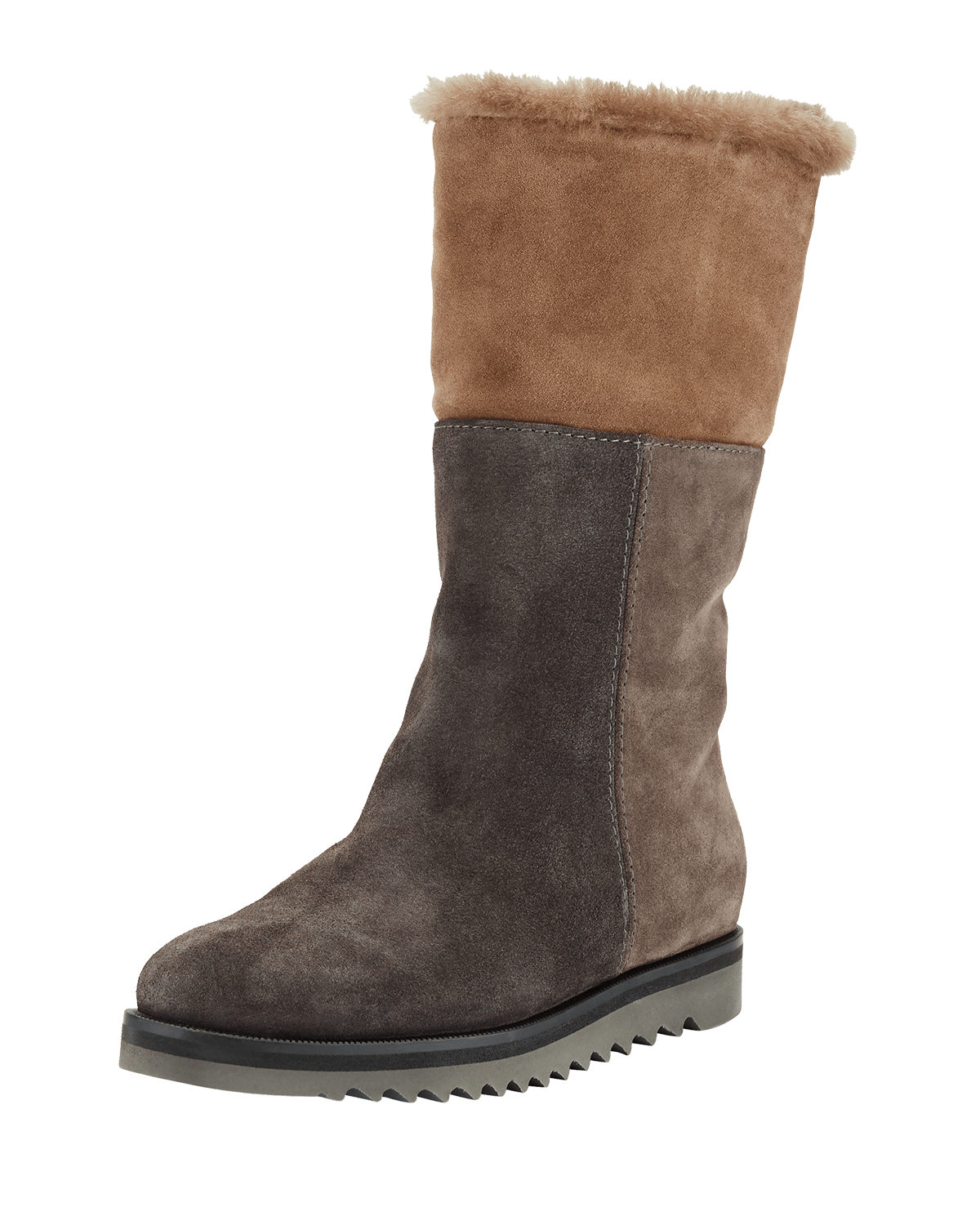 Aquatalia Paulina Fur Lined Patchwork Tall Boot Graphite Combo