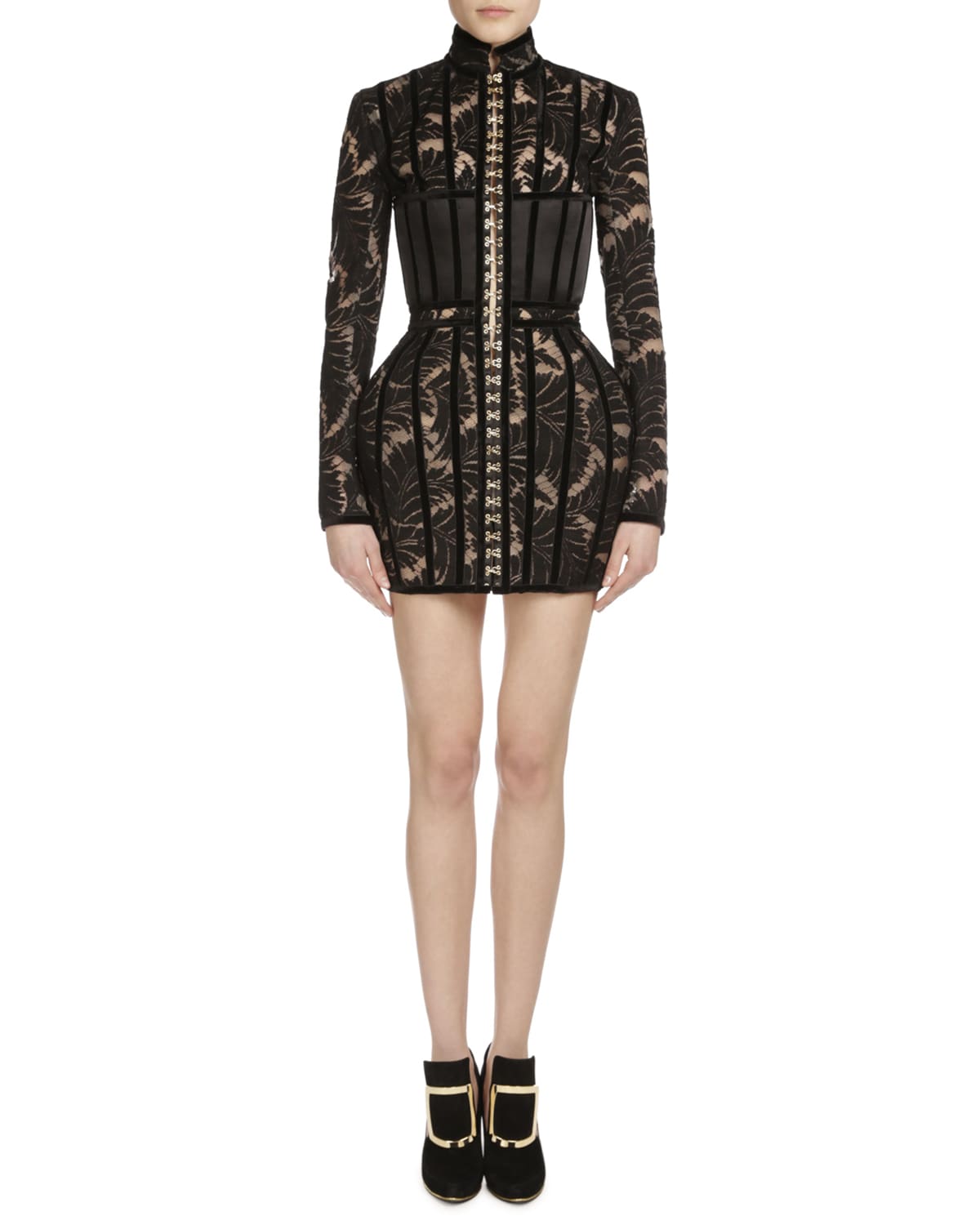 chinese dress ladies BALMAIN WOMEN Monogram Longsleeve Dress Nude – MAISONDEFASHION.COM main image 0