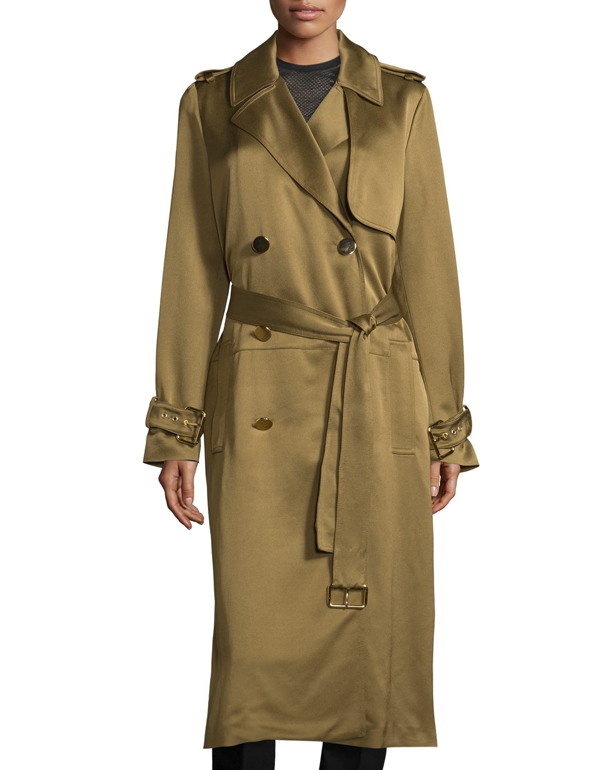 Double Breasted Satin Trenchcoat Khaki