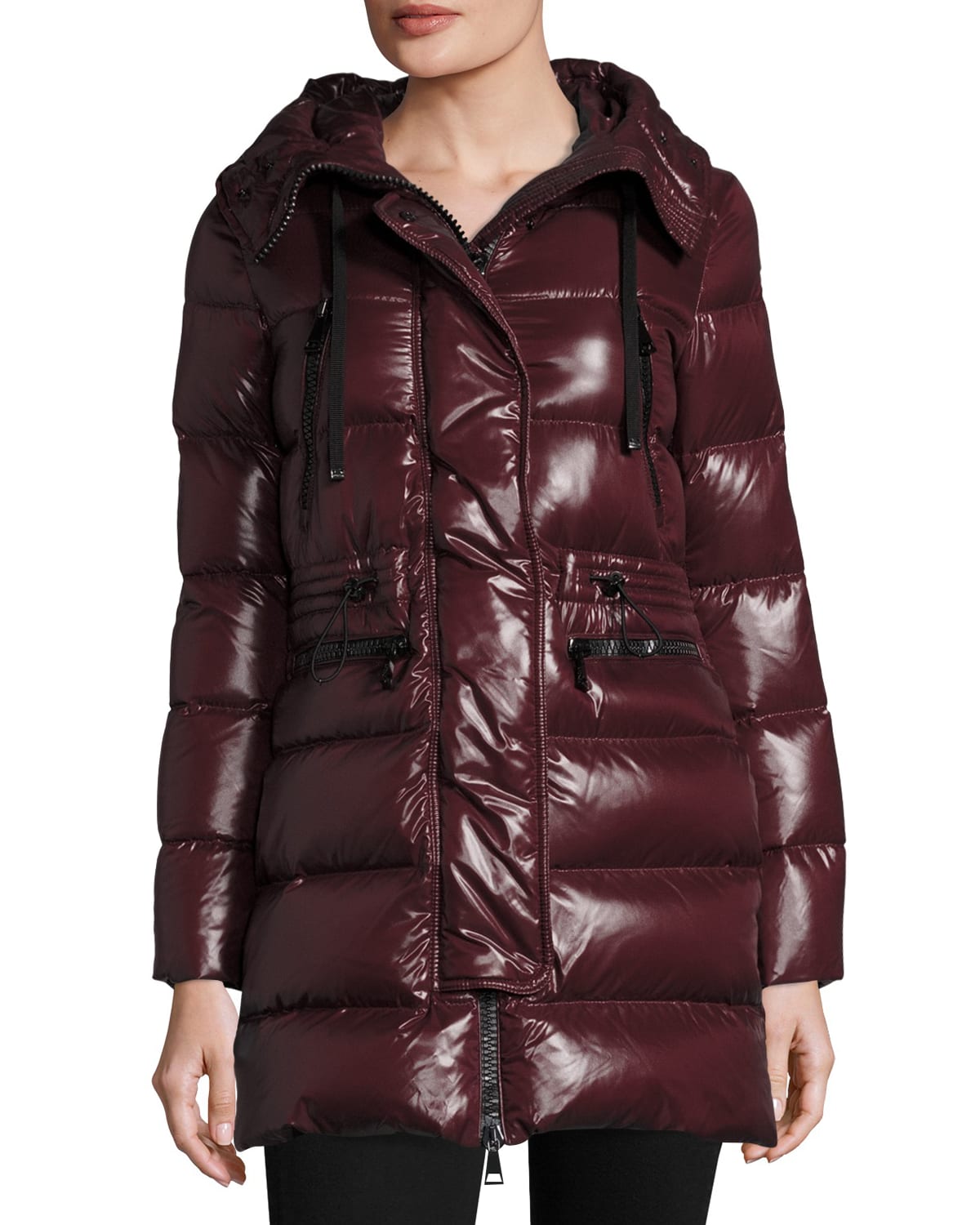 Aphrotiti Shiny Quilted Down Coat w Fur Hood