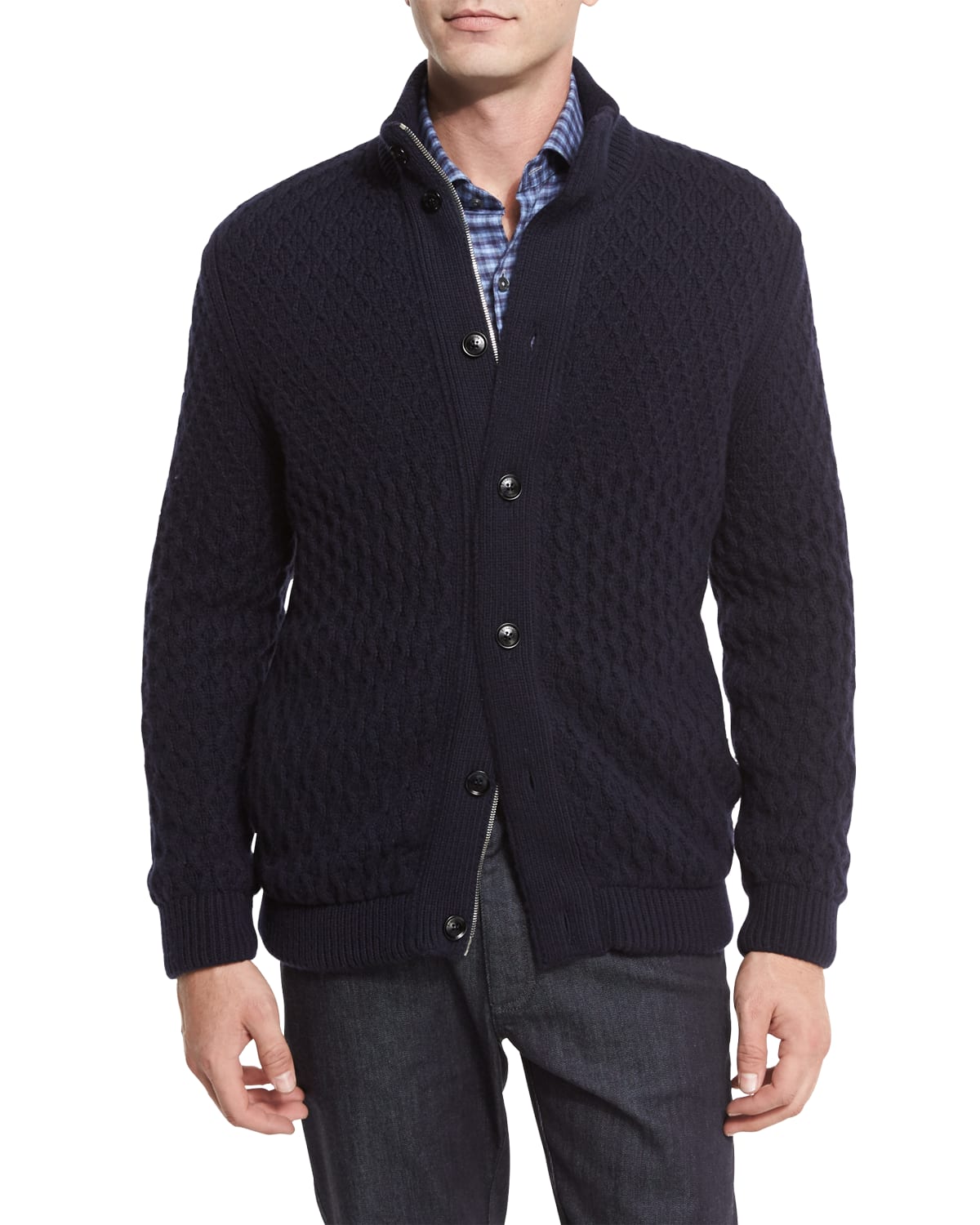 Ermenegildo Zegna Cable Knit Cashmere Sweater Navy