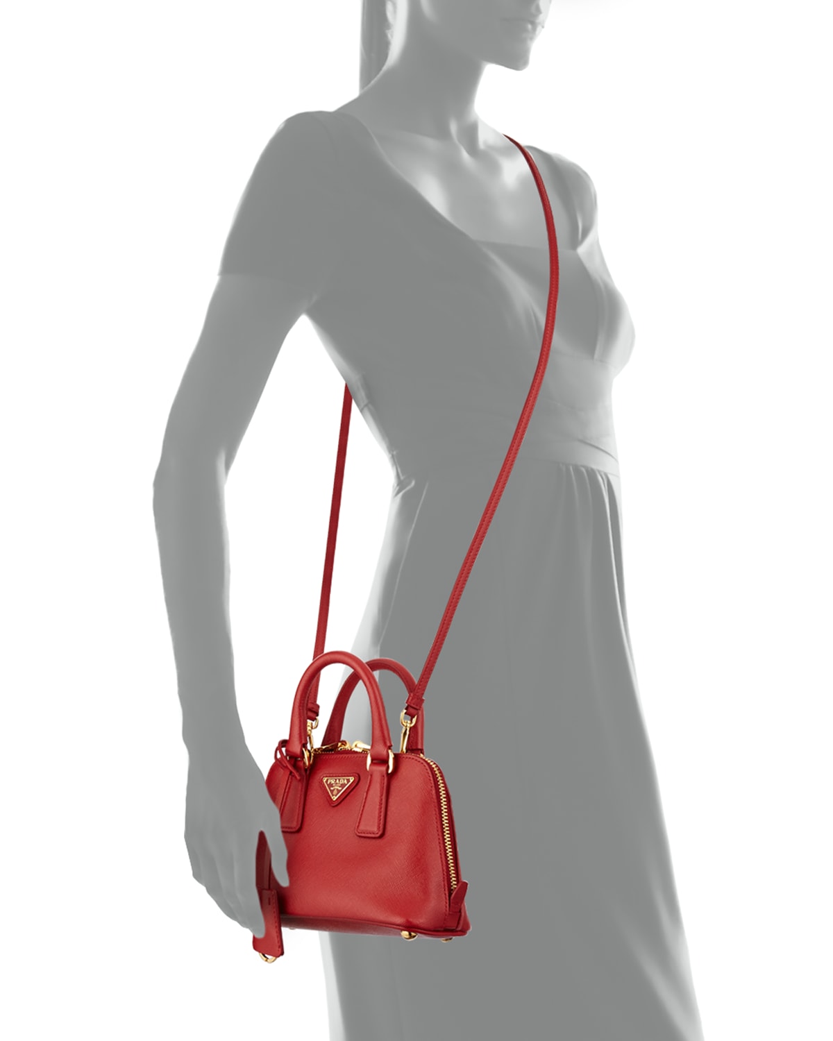 Prada Promenade Small Saffiano Patent Leather Shoulder Bag Red