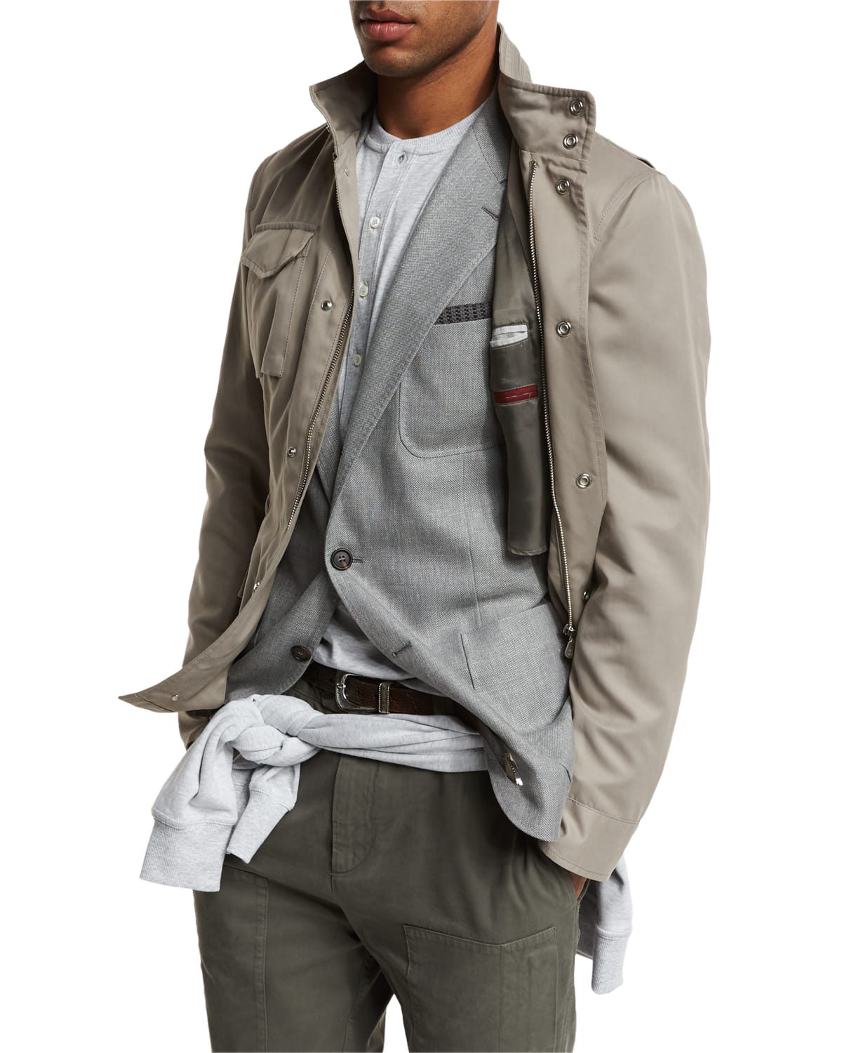 Brunello Cucinelli Brushed Nylon Field Jacket Taupe