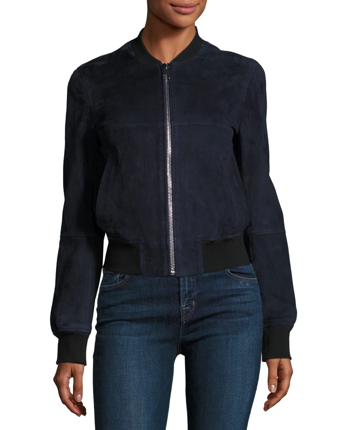 Daryette S Benna Suede Bomber Jacket Navy Blue