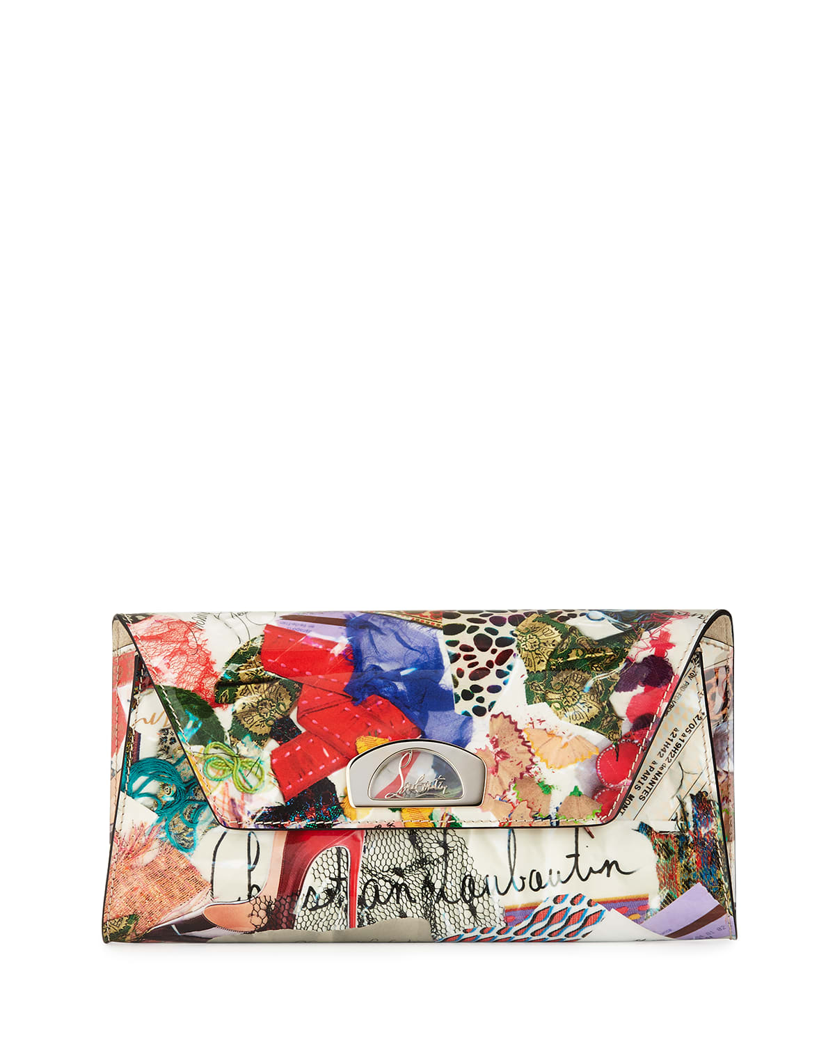 Christian Louboutin Vero Dodat Flap Trash-Print Patent Clutch Bag, Multi