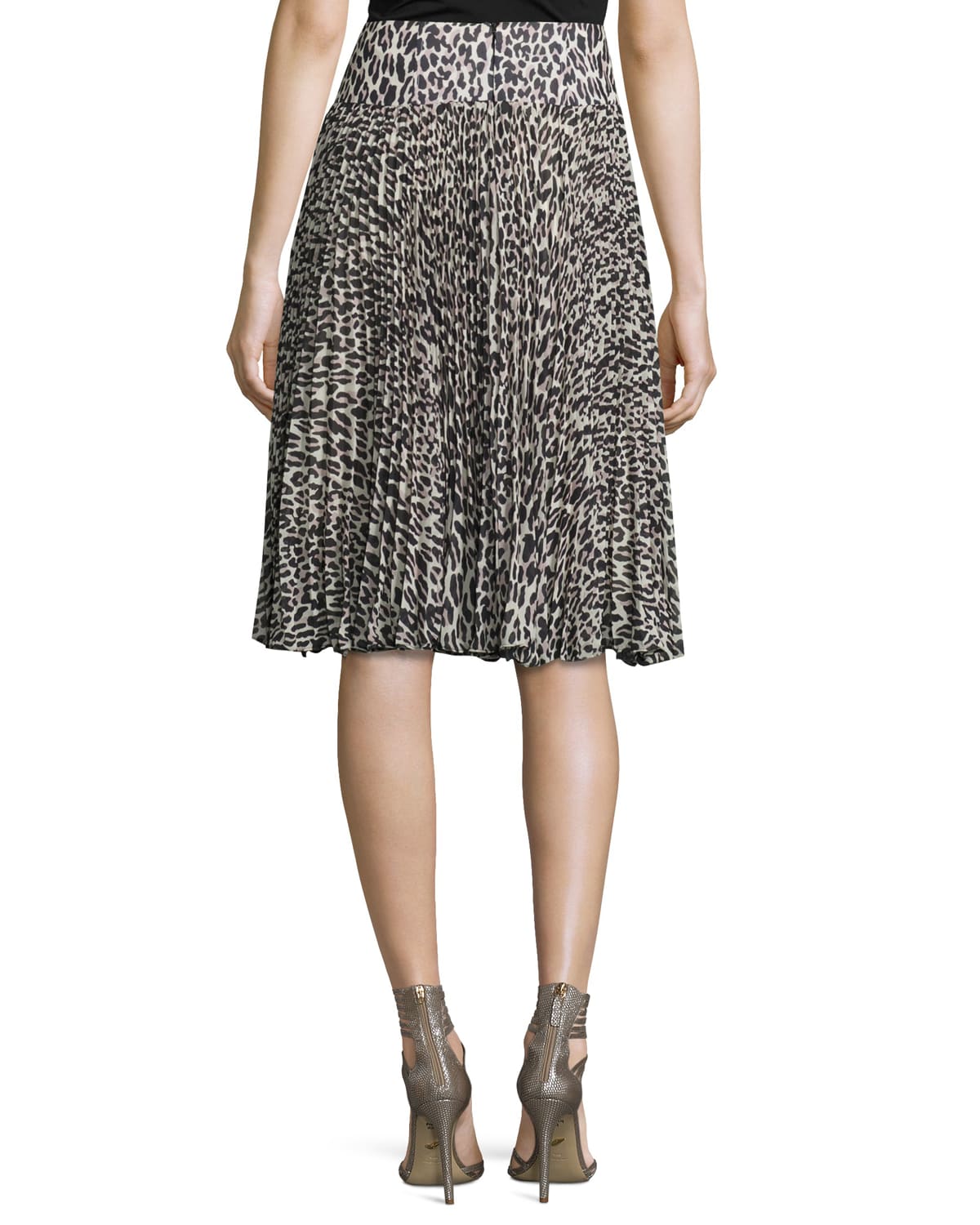 Nanette Lepore Pleated Silk Leopard-Print Skirt