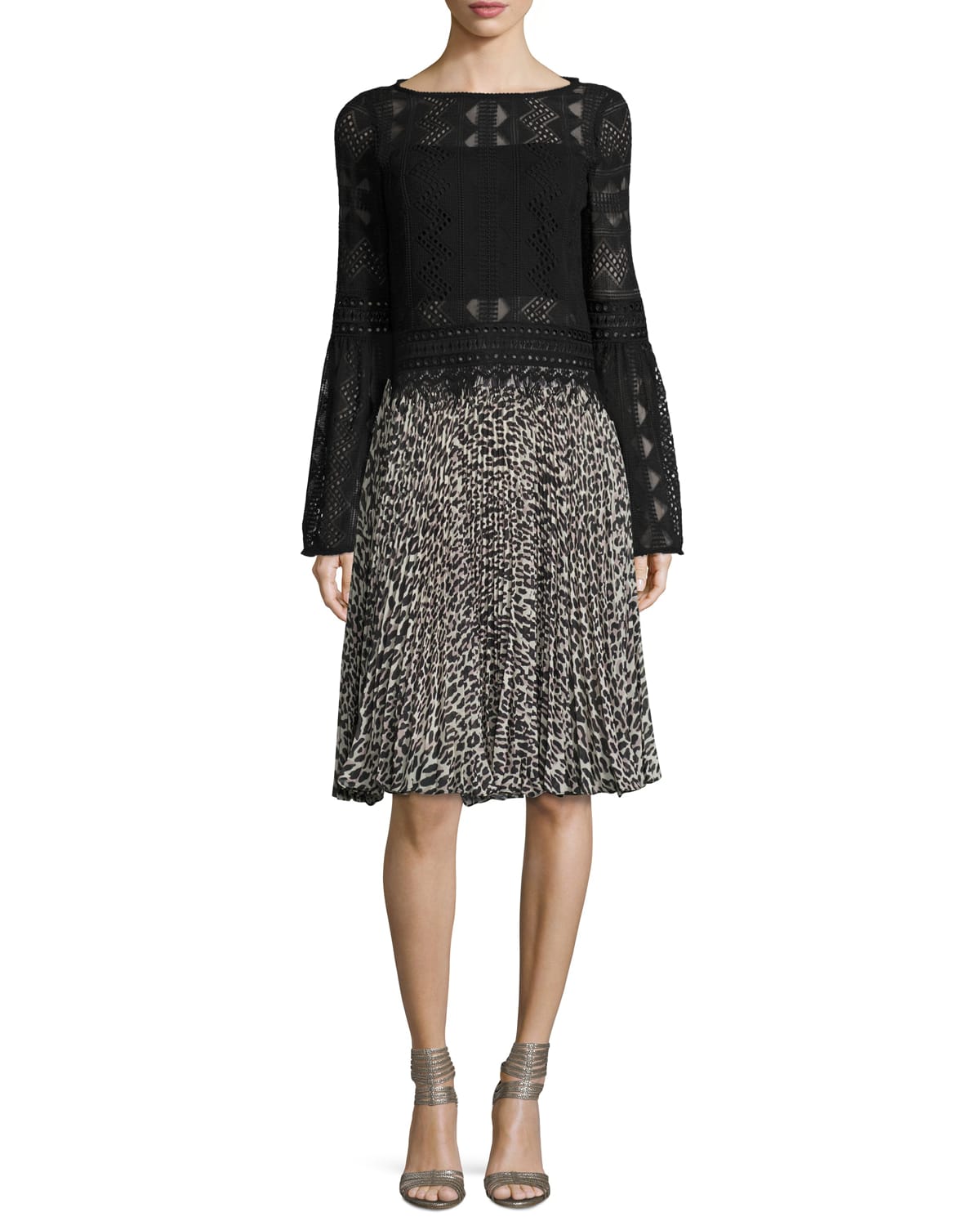 Nanette Lepore Pleated Silk Leopard-Print Skirt