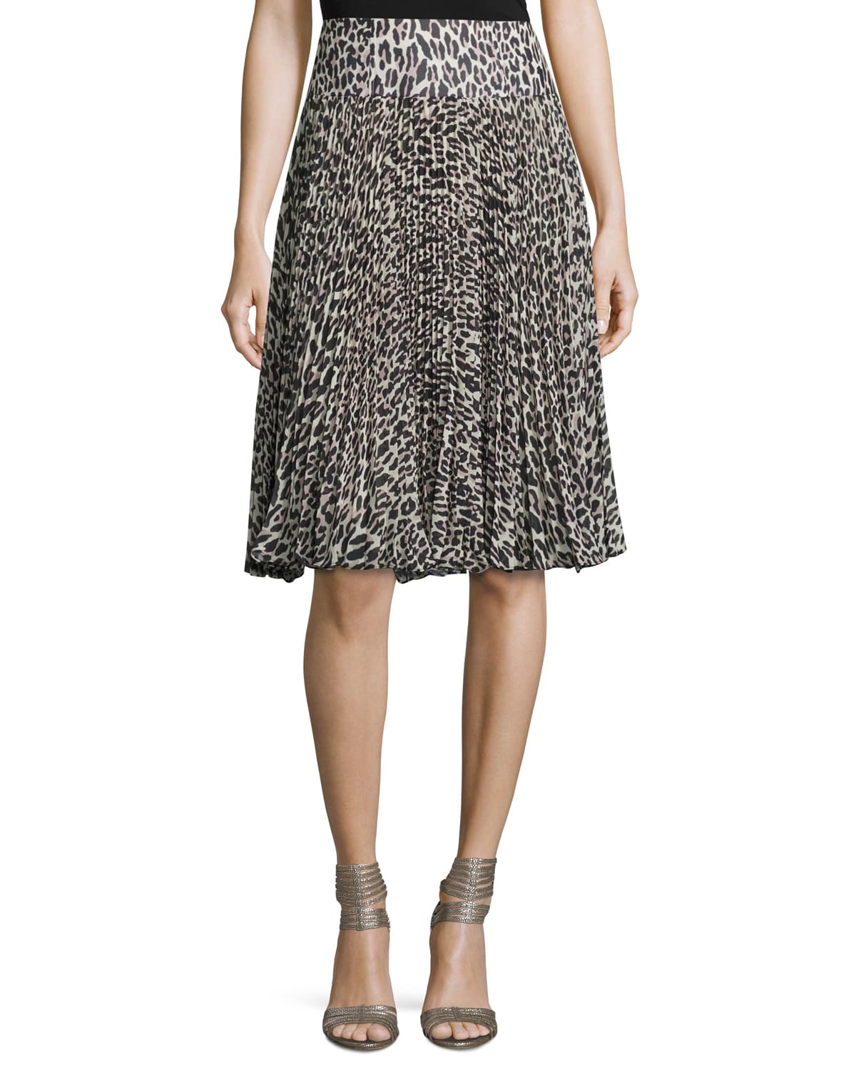 Nanette Lepore Pleated Silk Leopard-Print Skirt