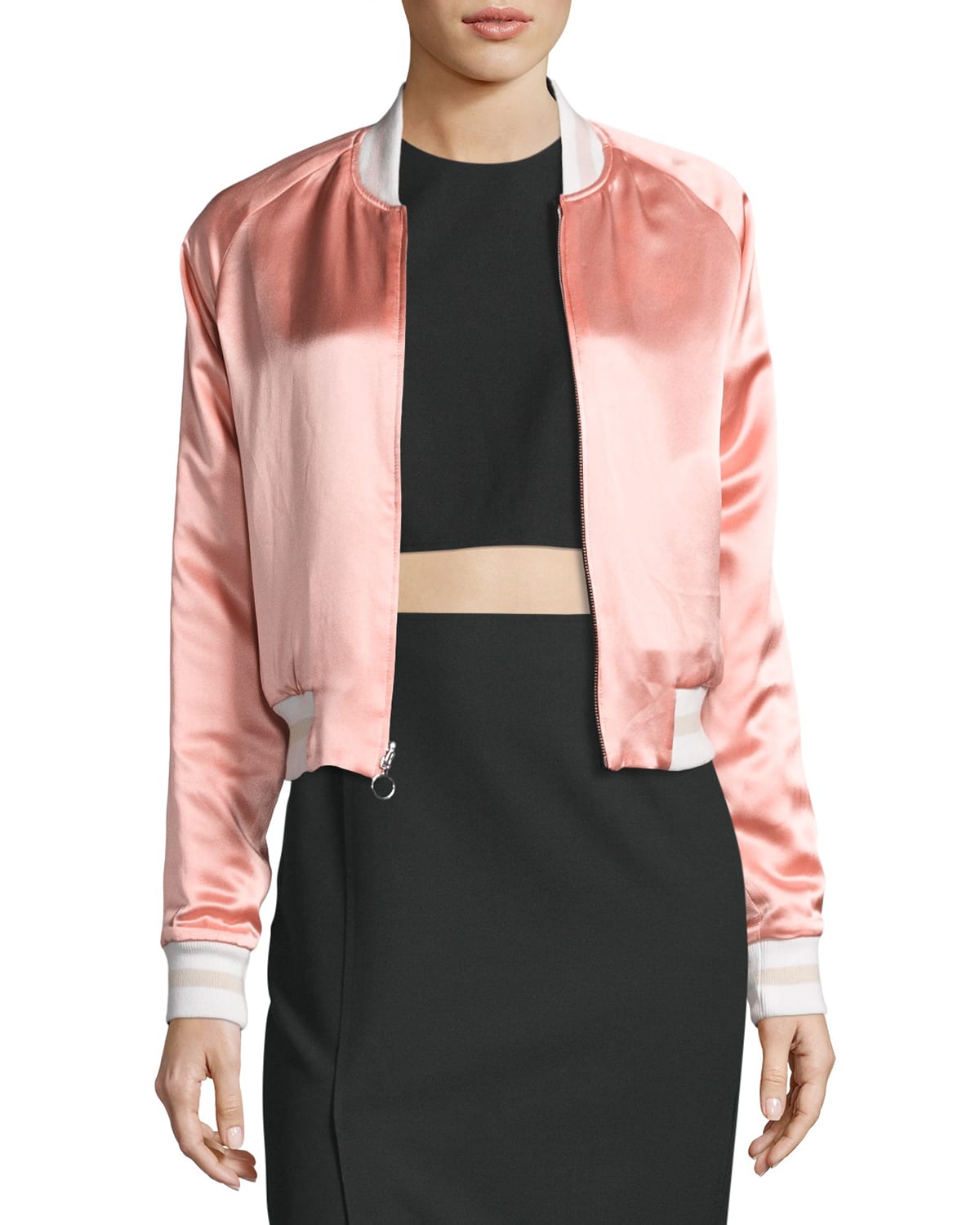 Elizabeth and James Willa Embroidered Colorblock Bomber Jacket Black