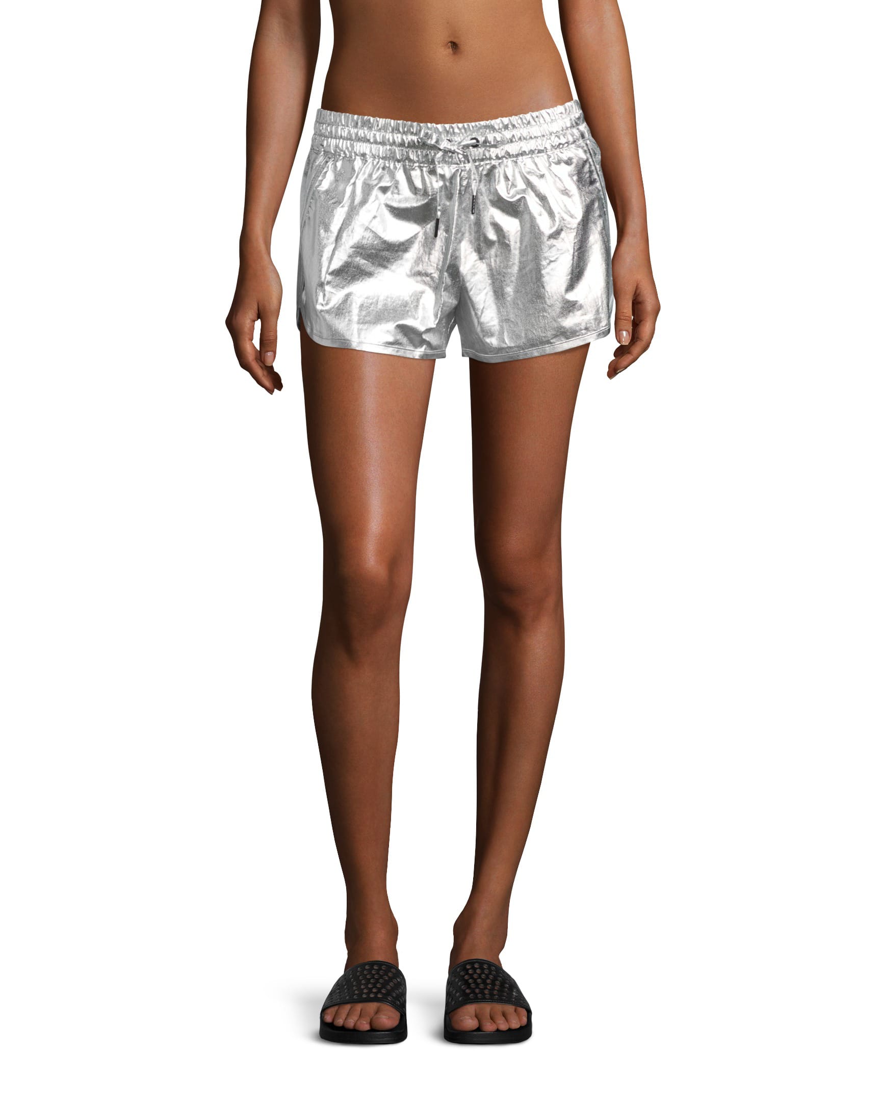 Alala Fuel Metallic Athletic Shorts Silver