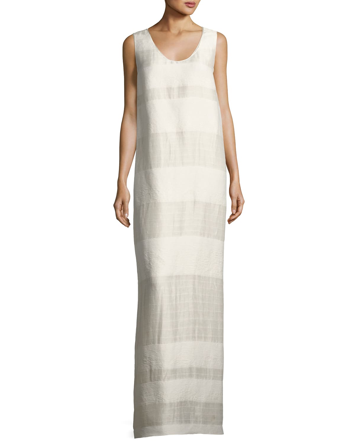 Yellin Sleeveless Textured Stripe Linen-Silk Maxi Dress Light Beige