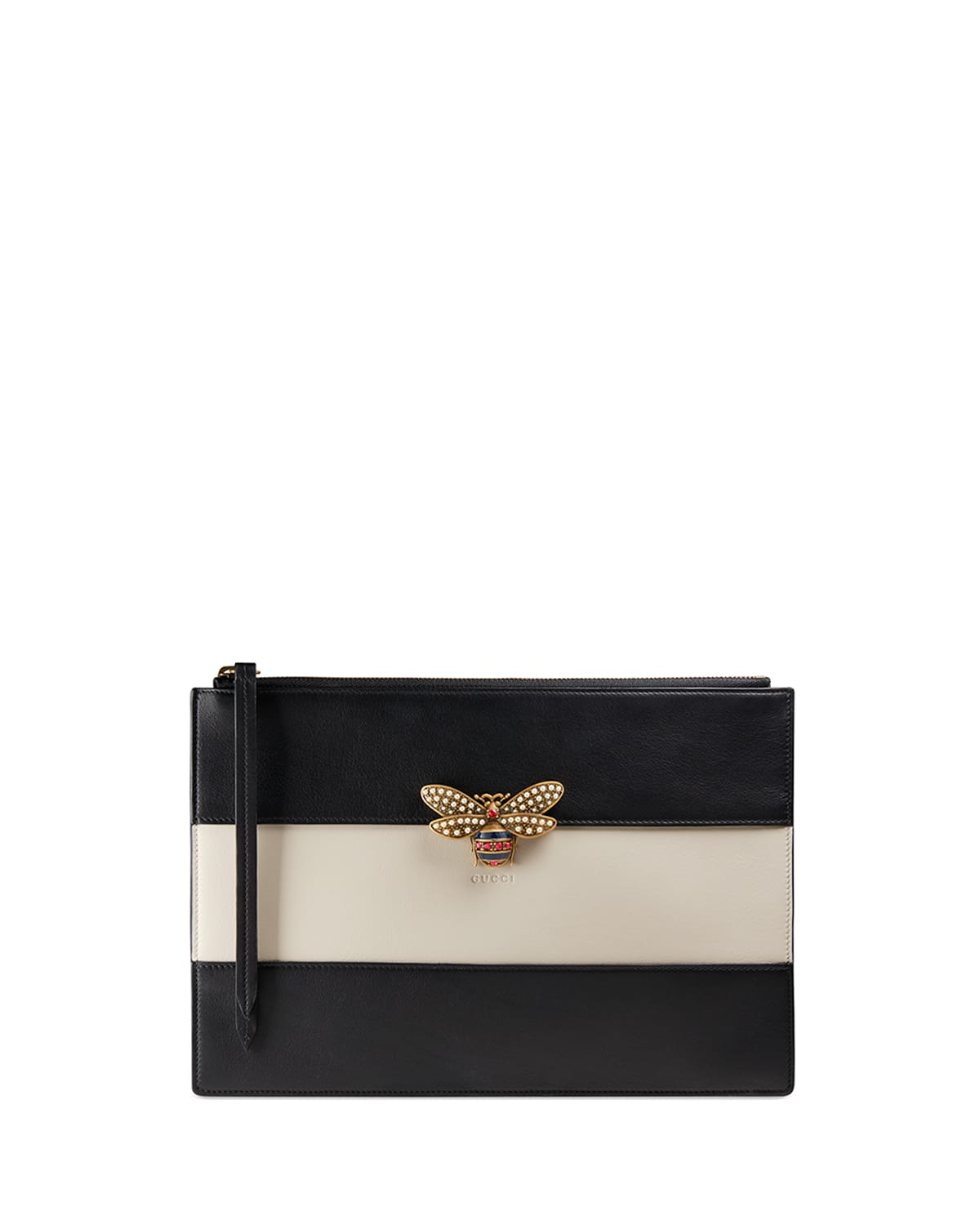 Colorblock Fly Zip Wristlet Pouch Bag Black White