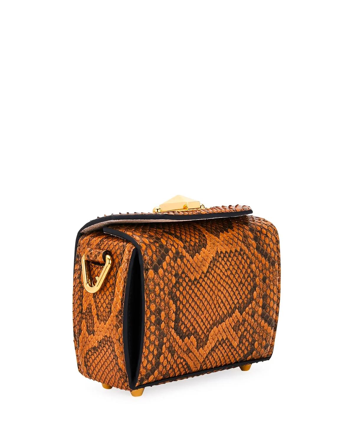Alexander McQueen Box 16 Matte Rock Python Satchel Bag, Brown