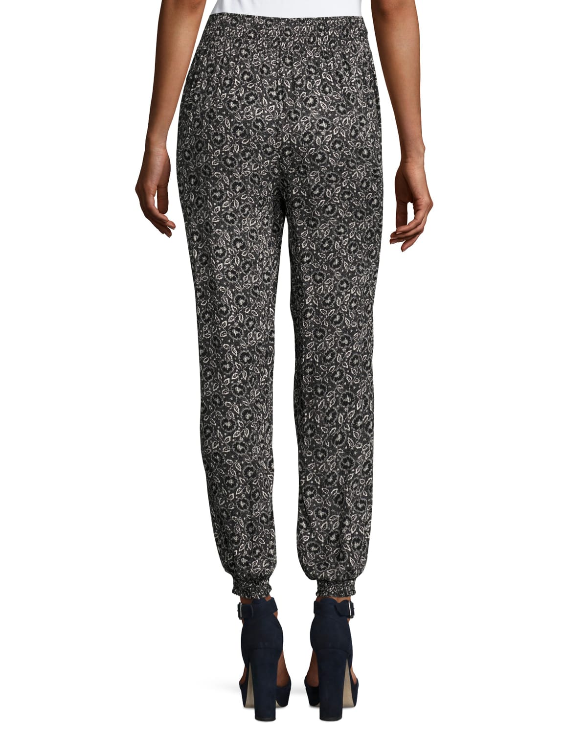 Rebecca Taylor Briar PullOn Silk Jogger Pants, Black Pattern