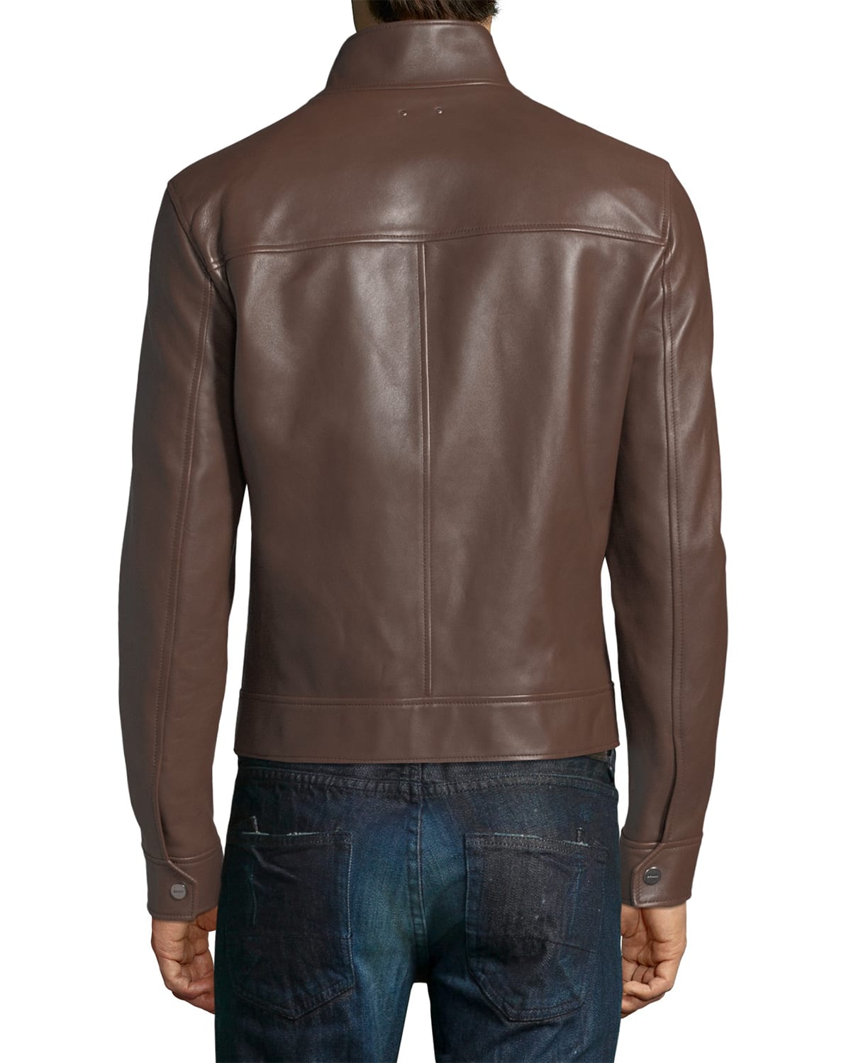 Bally Leather Cafe Racer Jacket, Brown