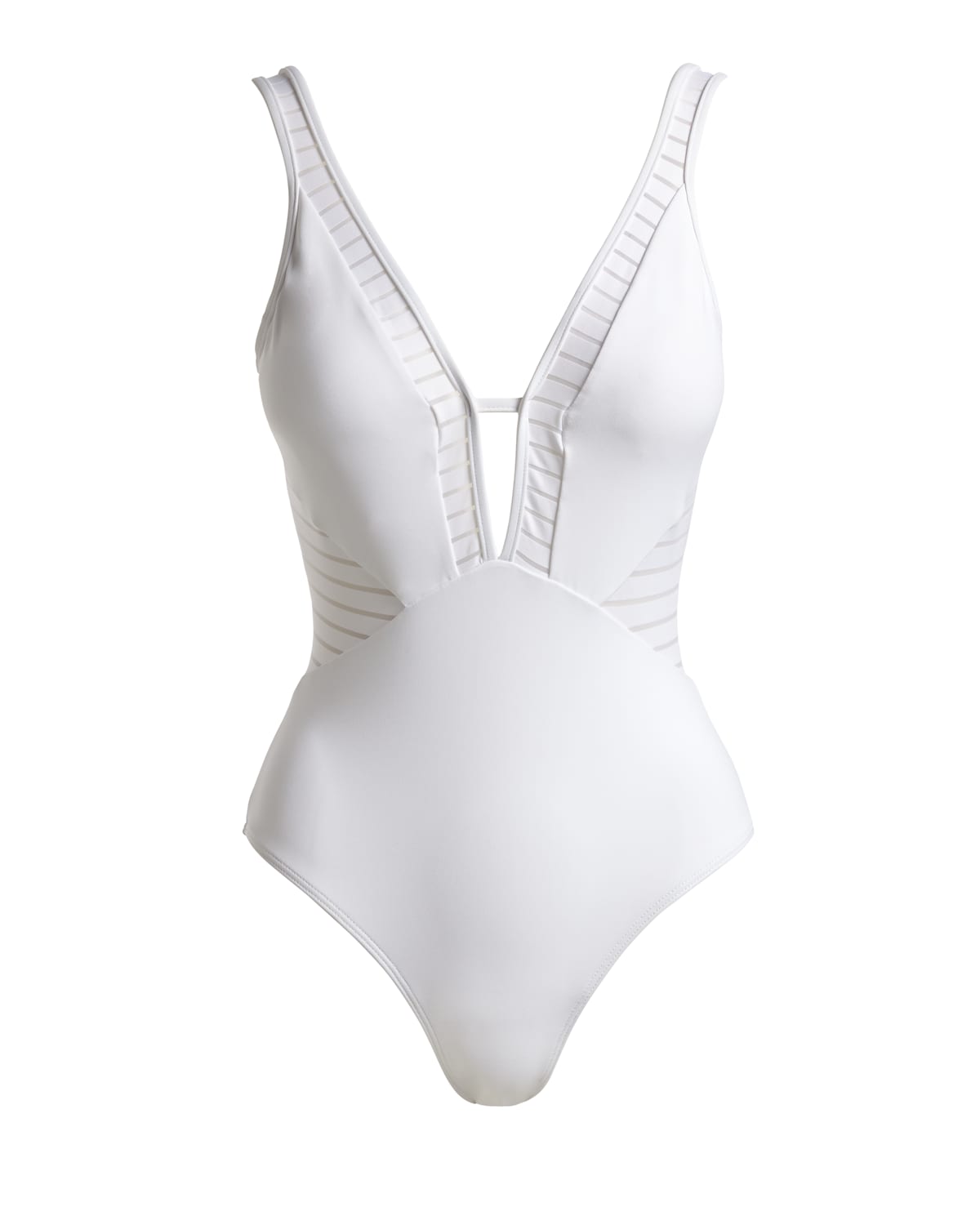 Jets By Jessika Allen Parallels Plunge V Neck One Piece Swimsuit White