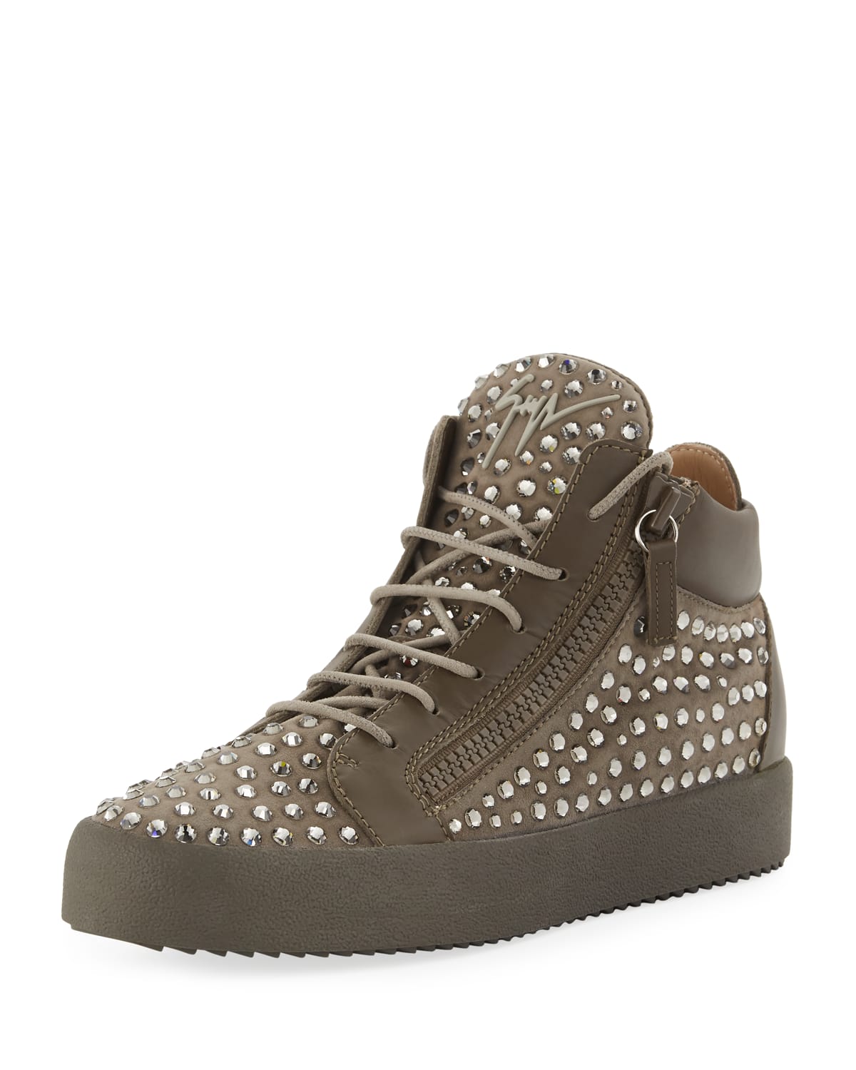 Men s Swarovski Crystal Studded Suede Mid Top Sneakers