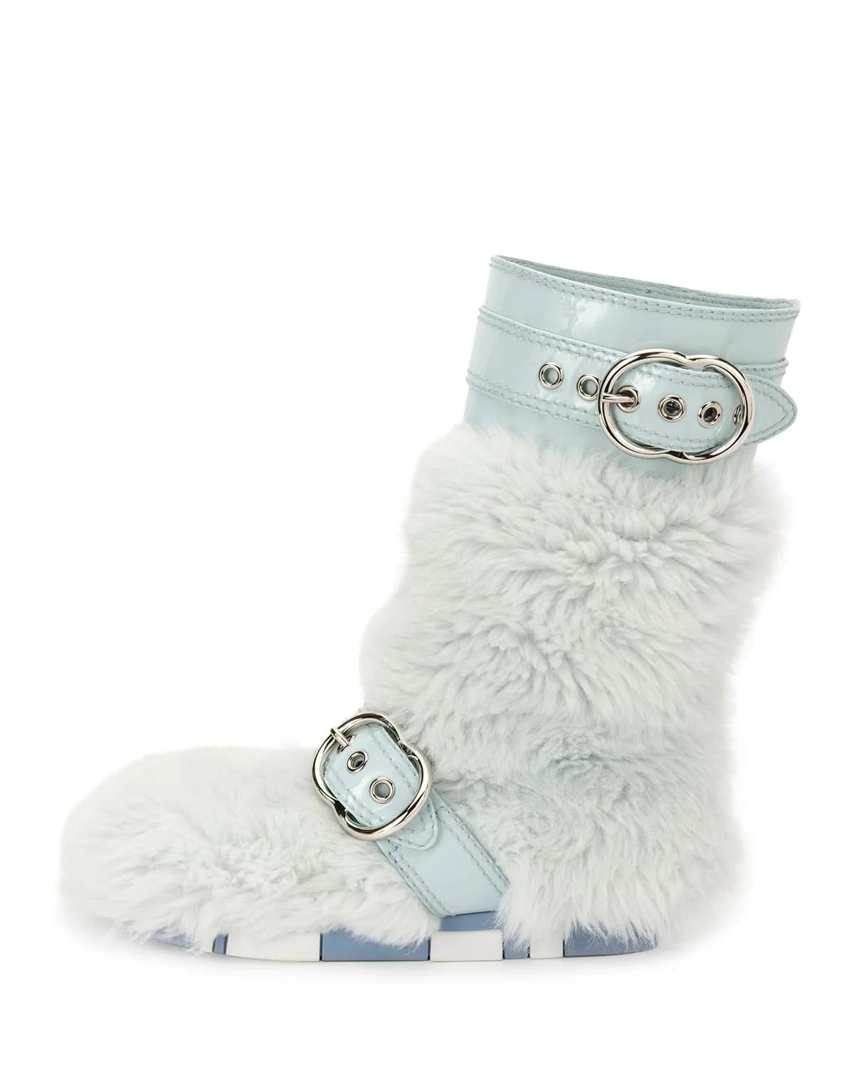 Miu Miu Faux-Fur Boot with Buckle Detail