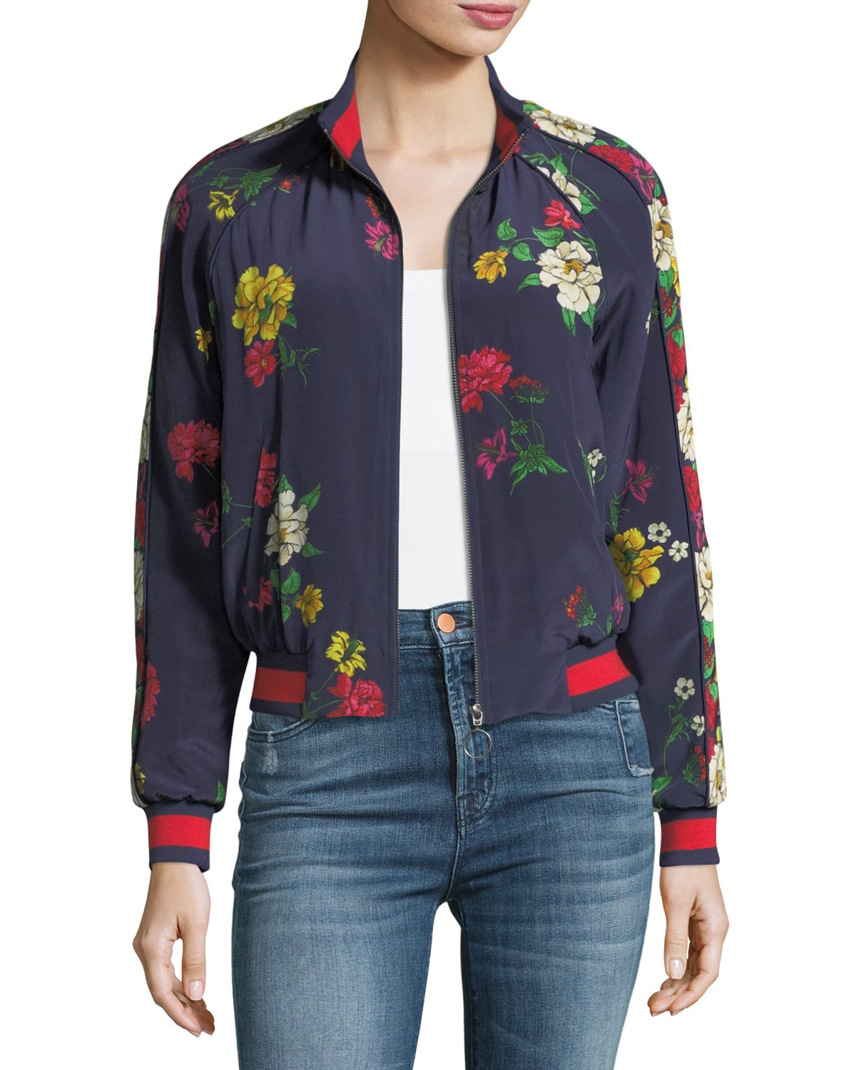 Joie Avariella Floral-Print Silk Bomber Jacket, shops Size XS