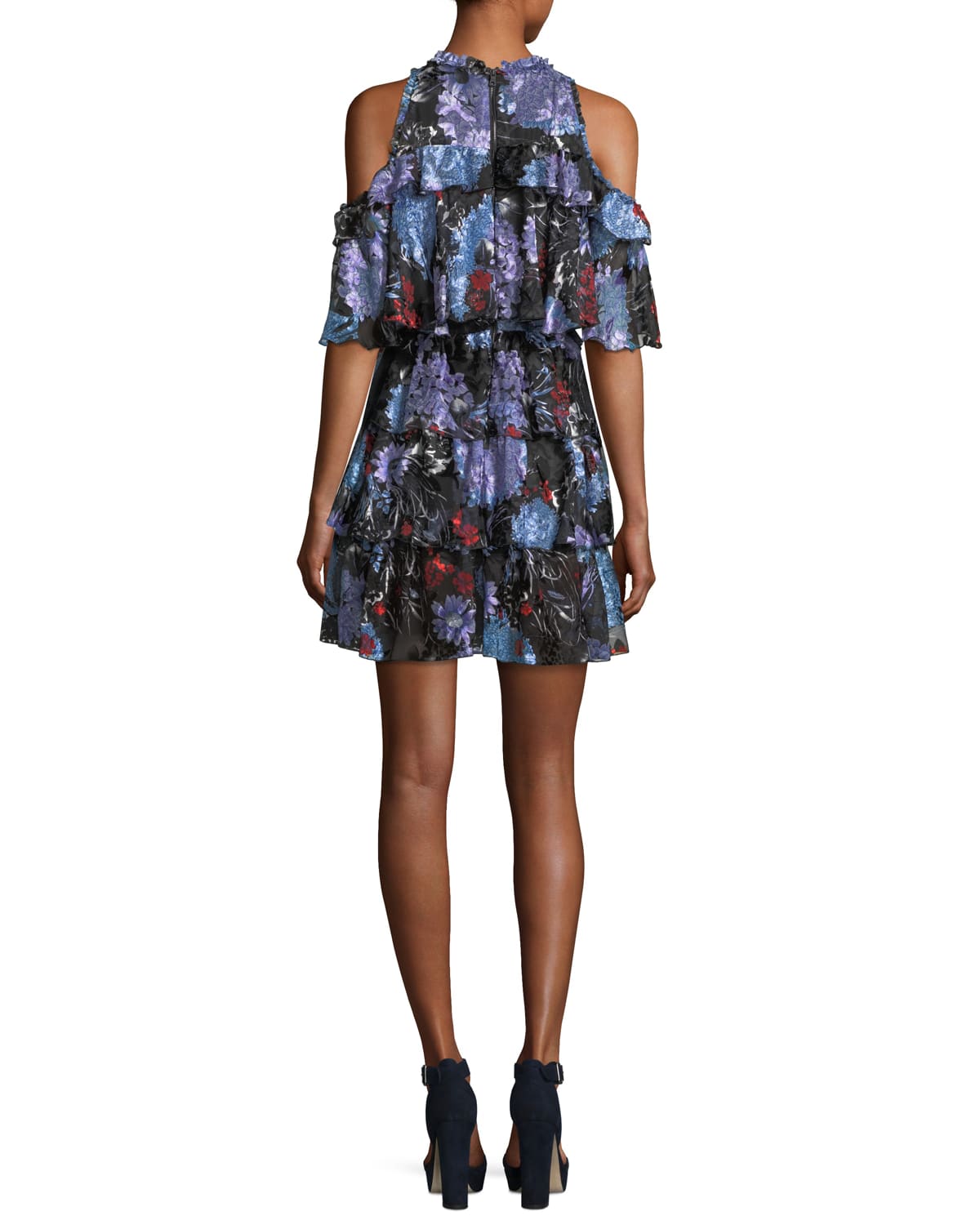 Alice + Olivia Nichola ColdShoulder FloralPrint Ruffled Party Dress