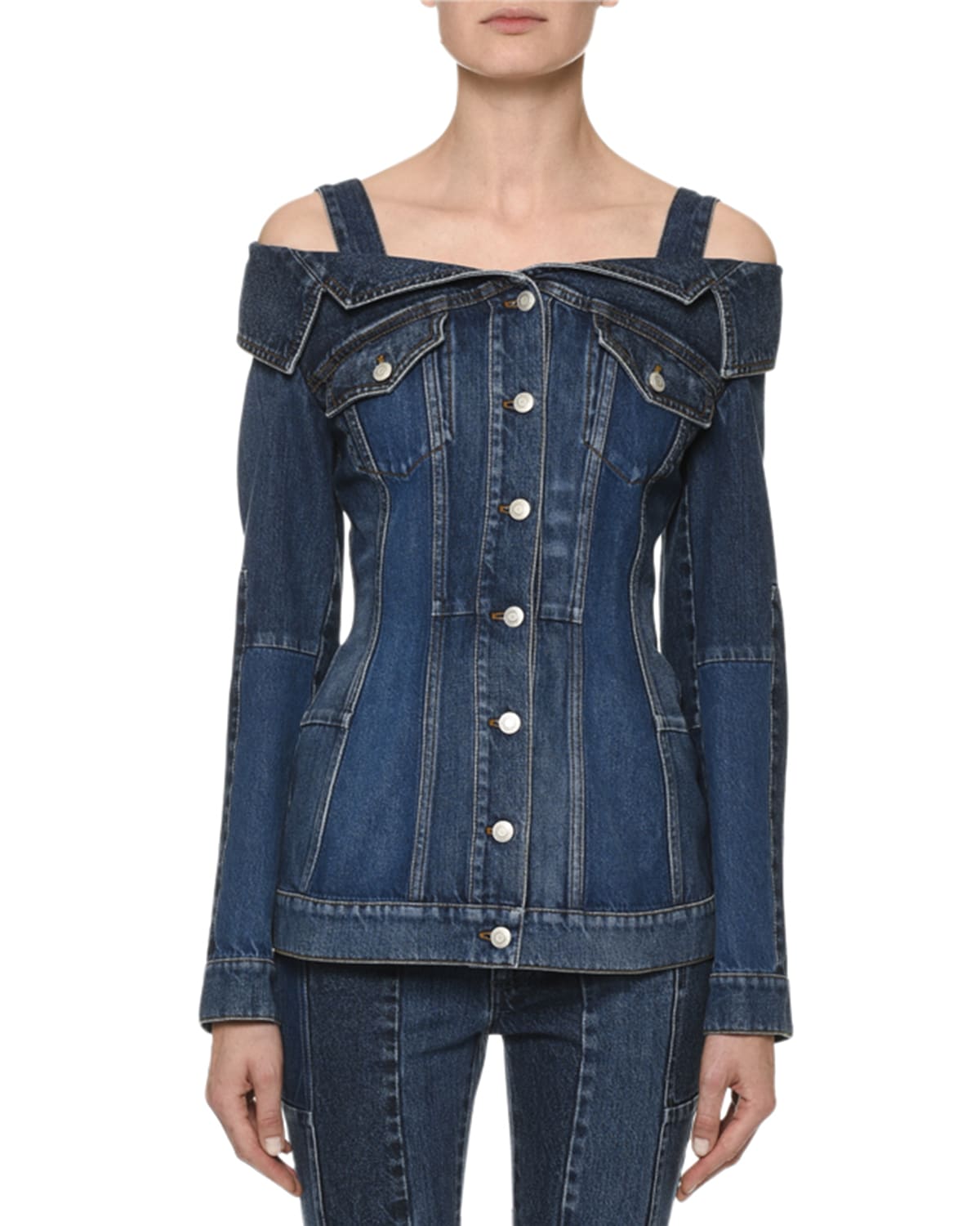 Blue jean off shoulder jacket best sale