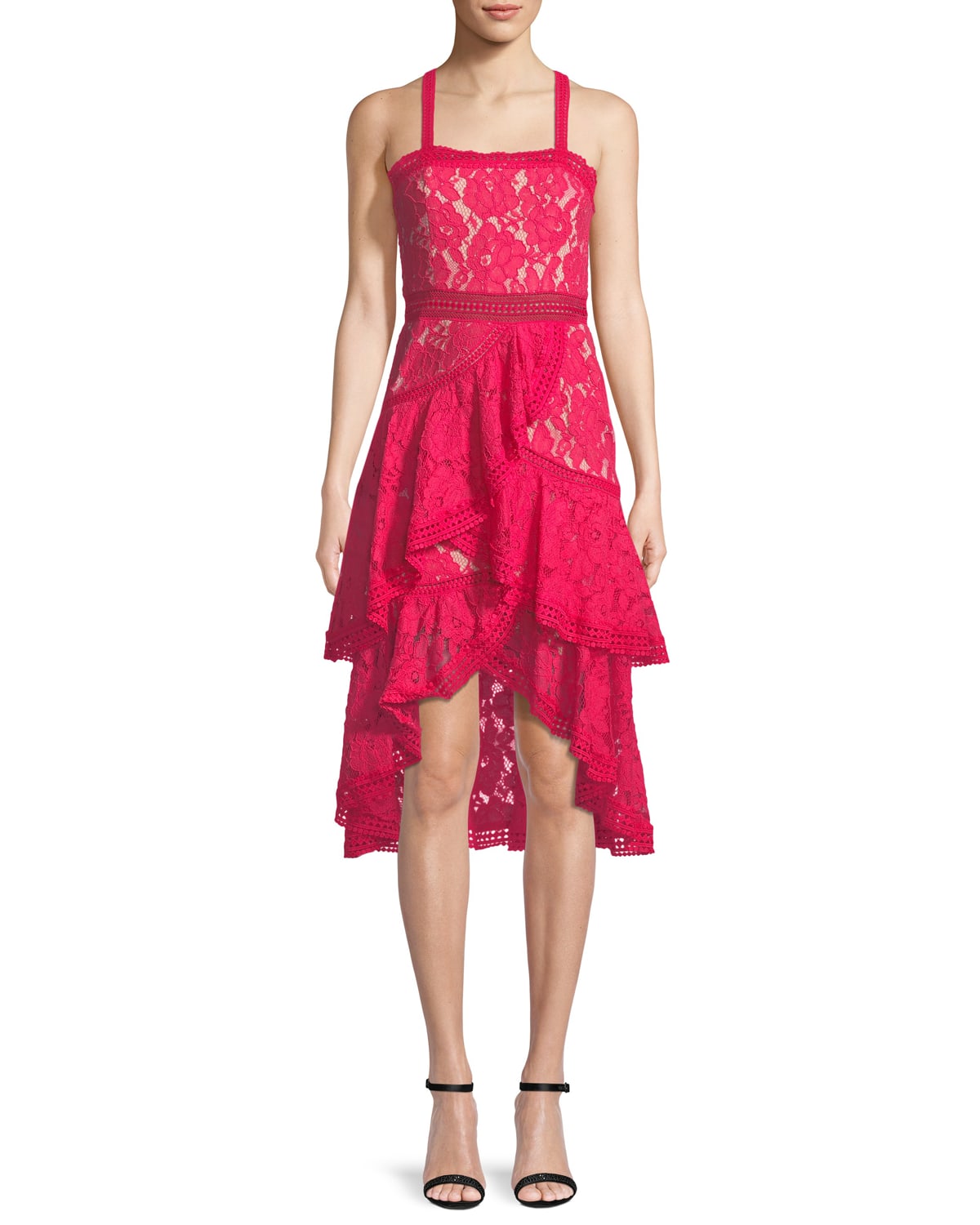 Alice + Olivia Angelita Asymmetric Tiered Lace Date Night Dress