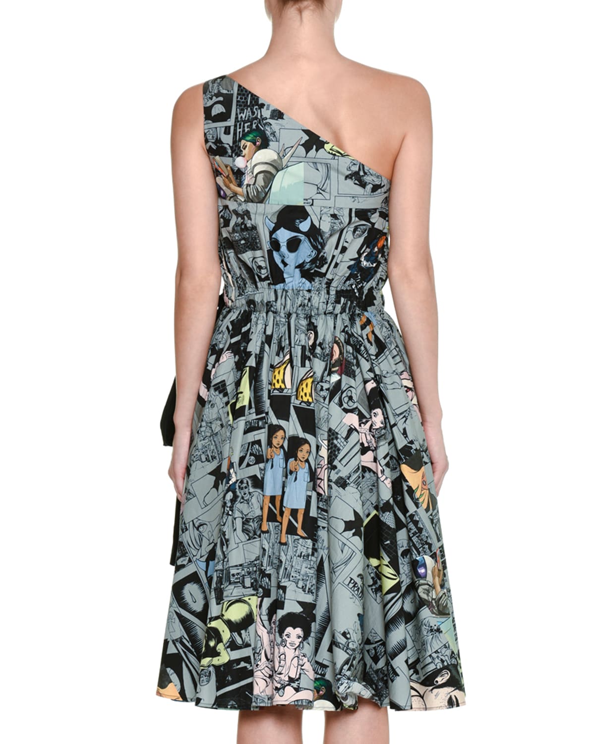 One Shoulder Comic Print Dress