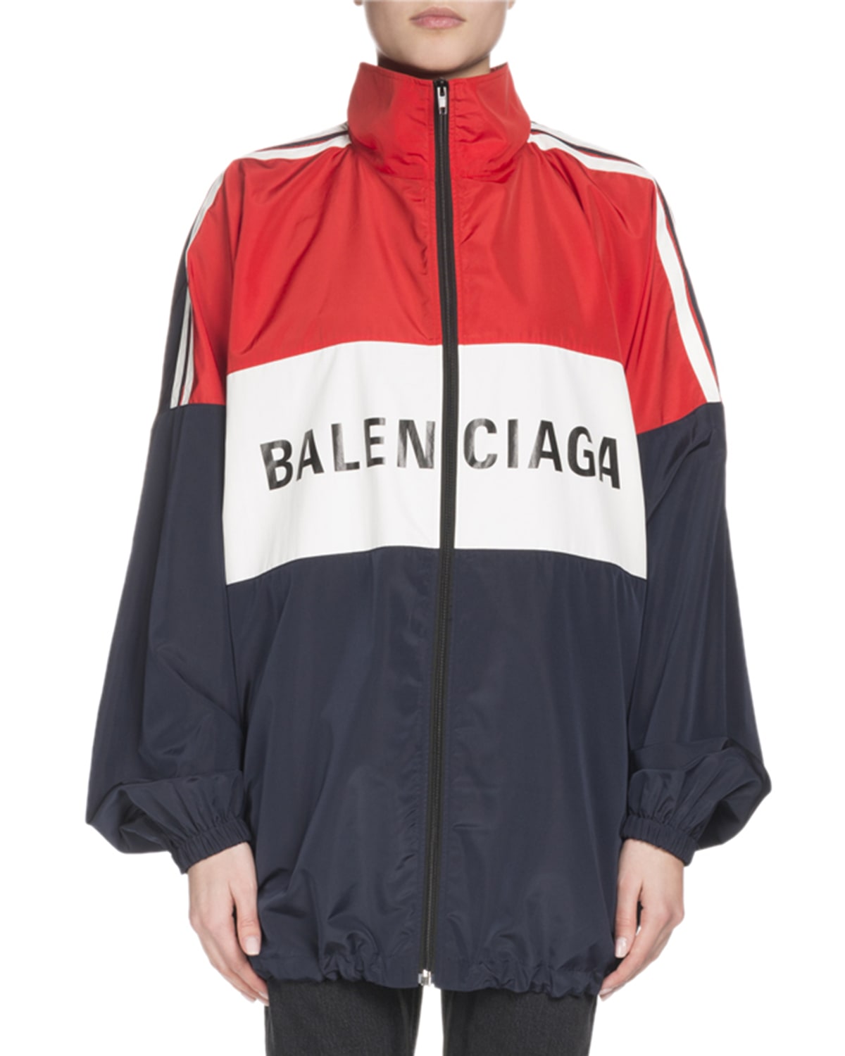 Balenciaga Zip Front Colorblocked Logo Nylon Jacket