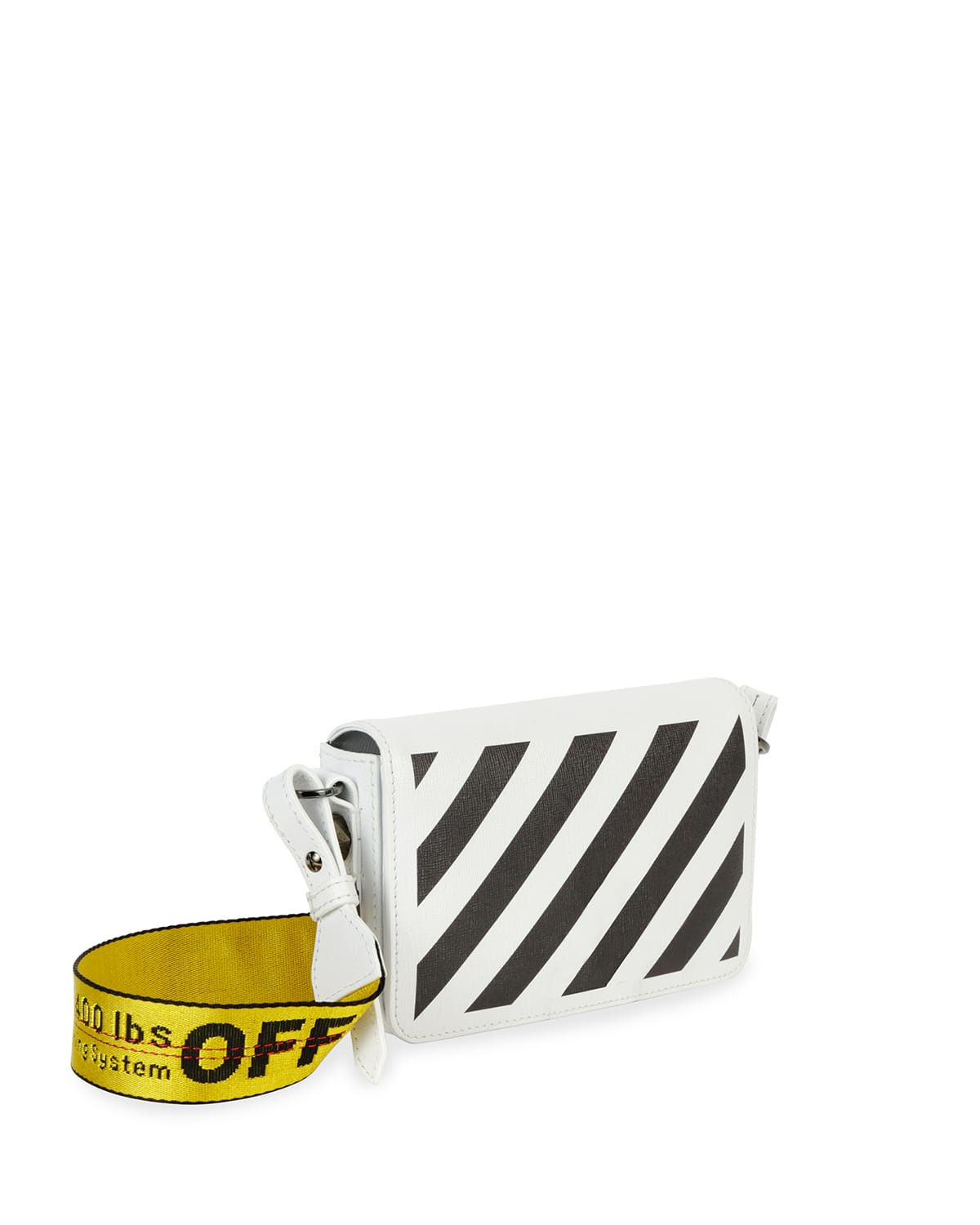 OffWhite Mini Striped Saffiano Leather Flap Crossbody Bag with Binder Clip