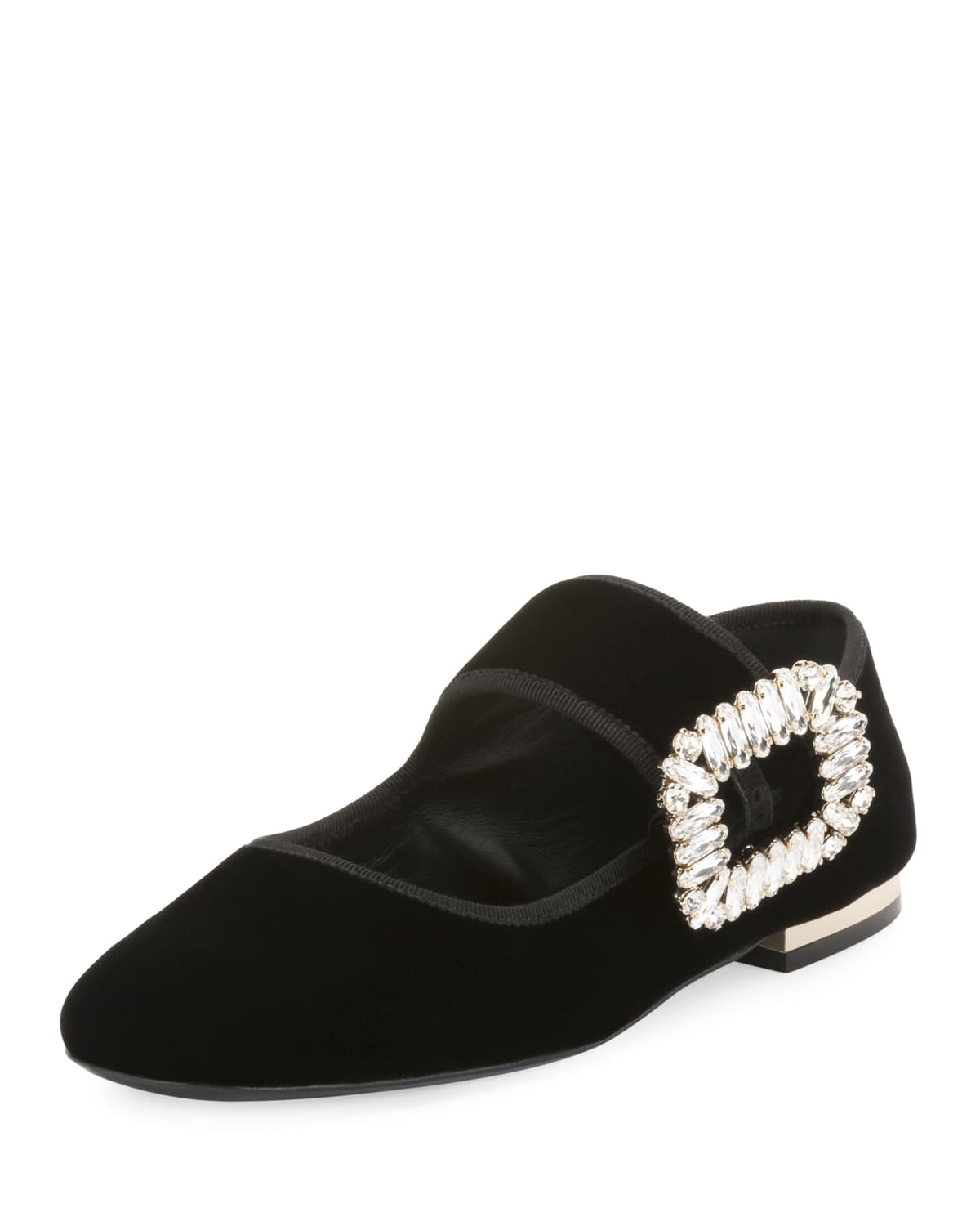 Roger Vivier Crystal Buckle Velvet Mary Jane Flat