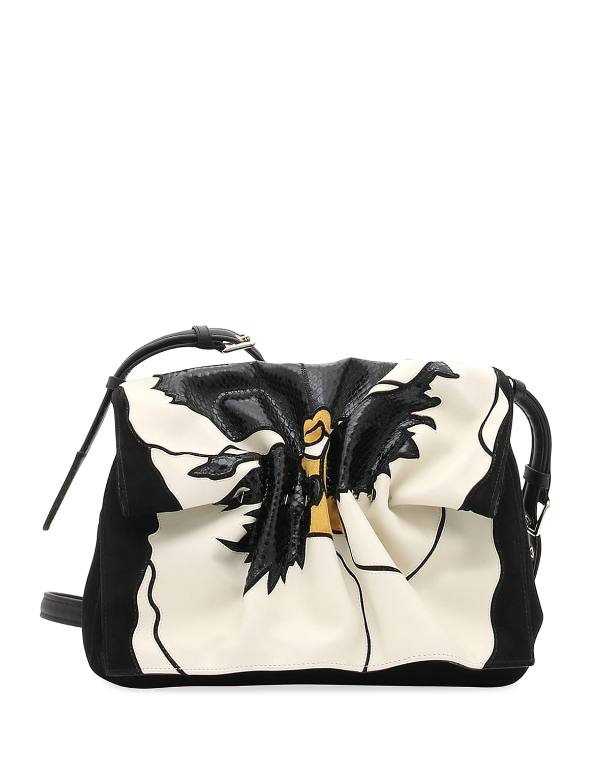 Bloomy Floral Lamb Leather Snakeskin Shoulder Bag