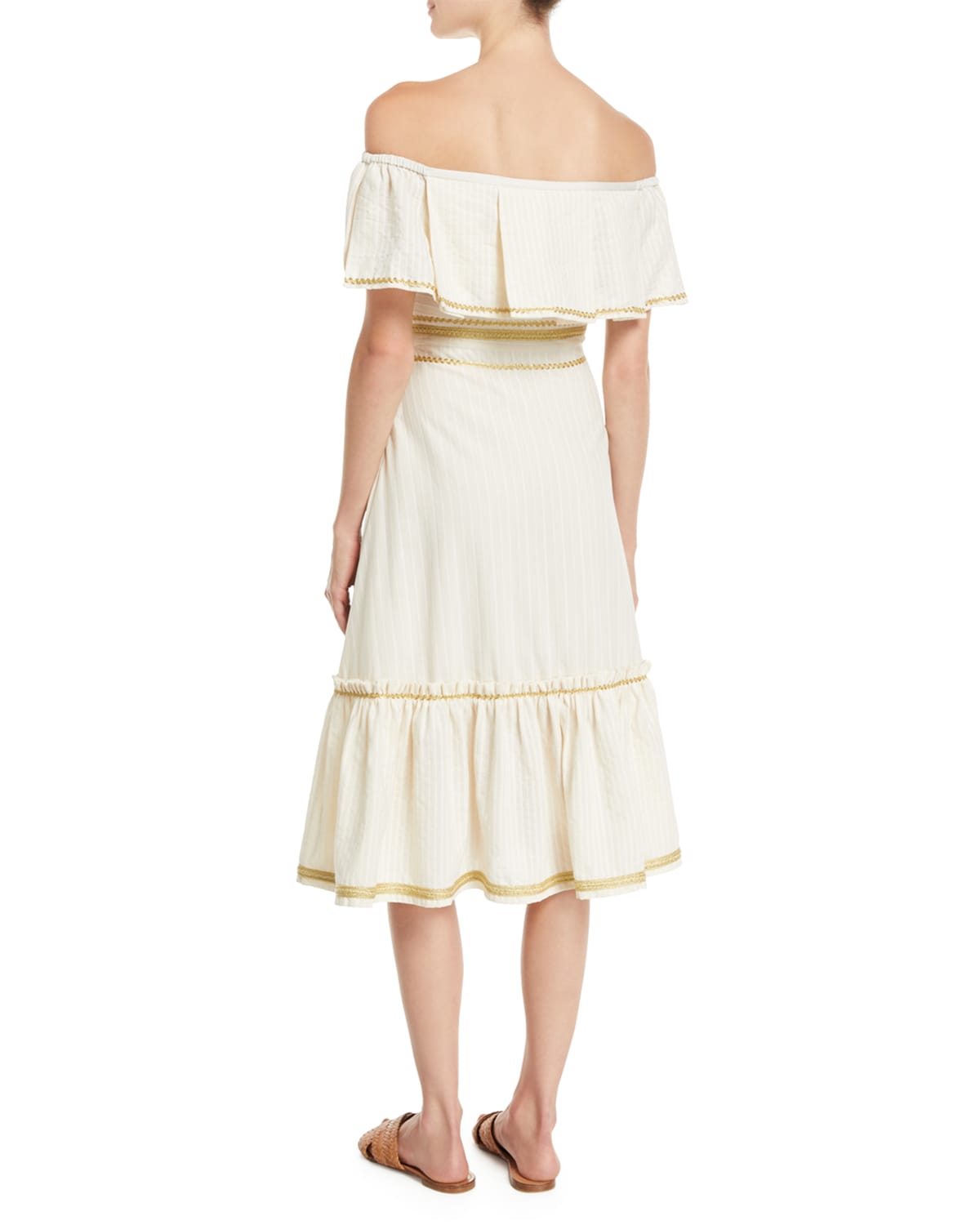 Zeus and Dione OfftheShoulder Embossed Striped Cotton Midi Dress