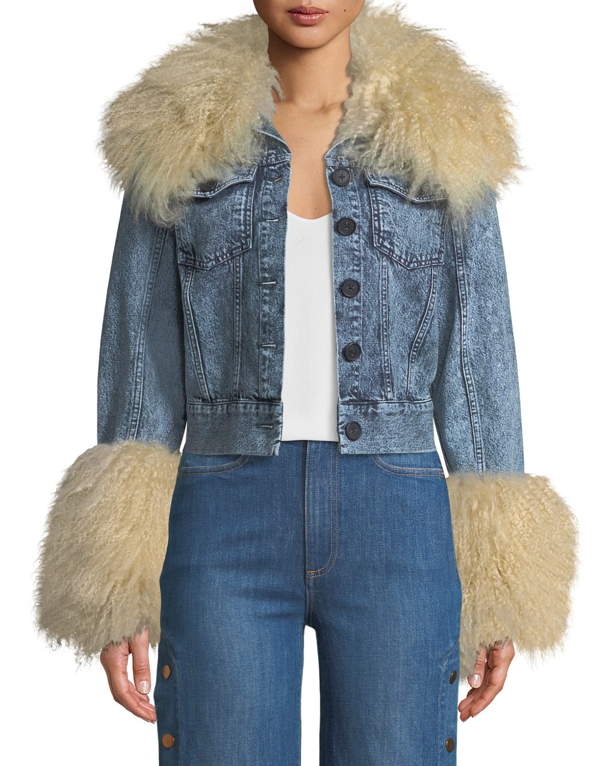 Denim jacket w fur hotsell