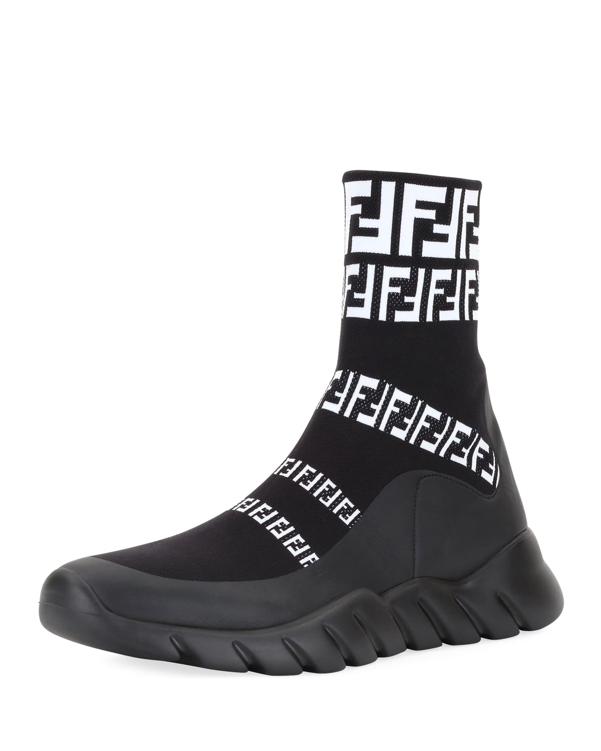 Fendi Men s FF Print Sock Boot Sneakers Black