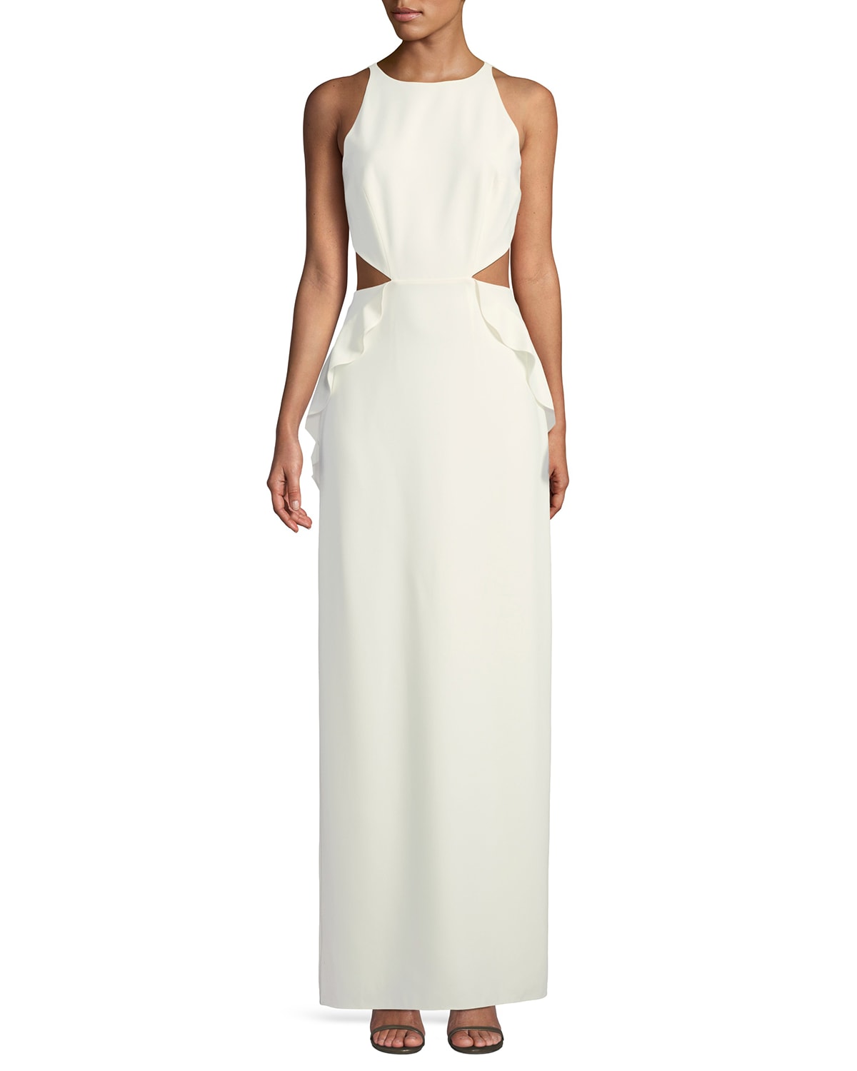 Halston Heritage Sleeveless Ruffle Gown w Cutout