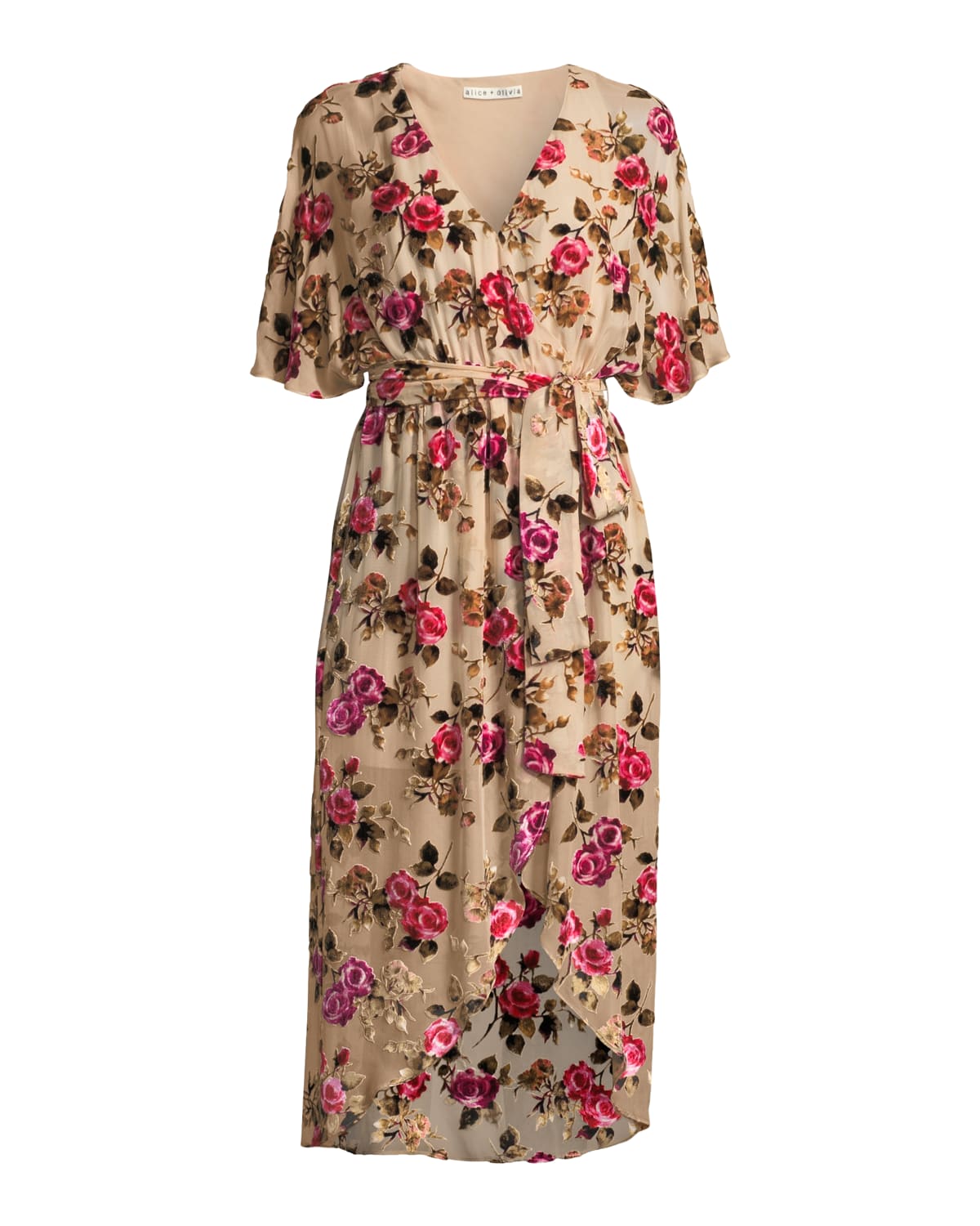 Clarine Floral Burnout Wrap Dress with Oversize Sleeves