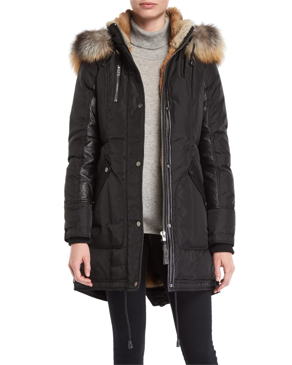 Nicole Benisti Chelsea Reversible Fur Lined Parka w Fur Hood