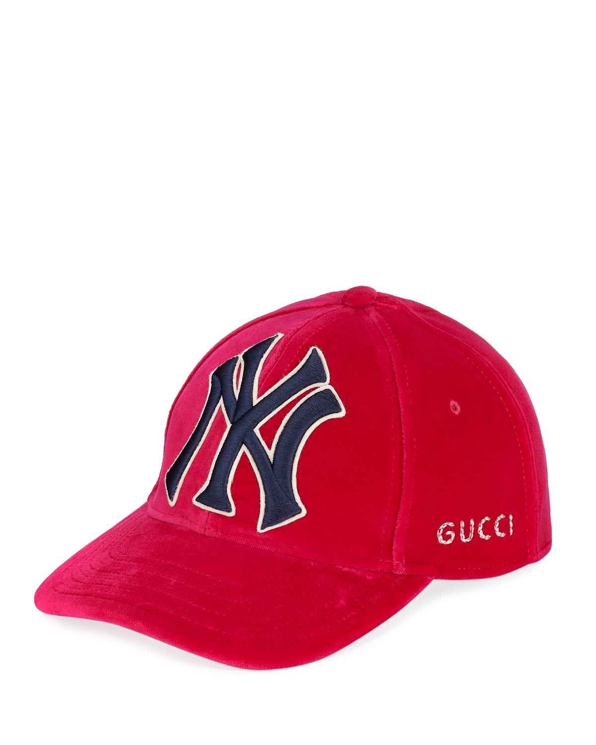 Gucci New York Yankees Mlb Patch Velvet Baseball Hat In Pink